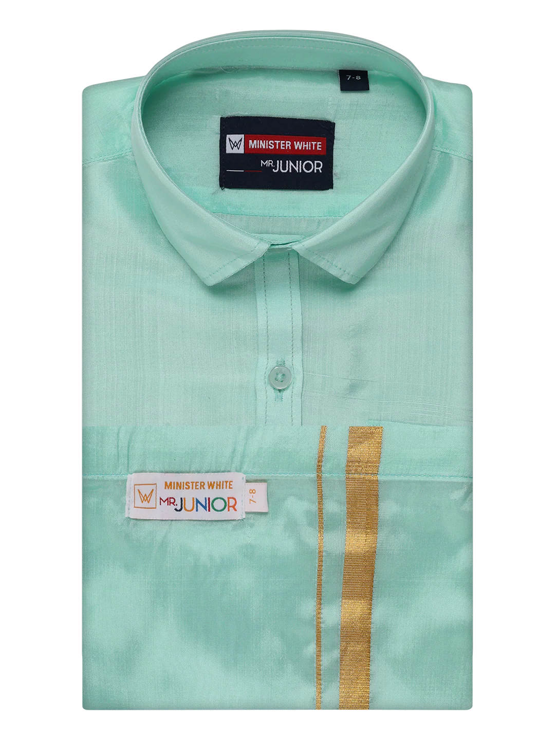 Boys Mint Leaf Green Matching Art Silk Shirt and Flexi Dhoti Combo Poppins