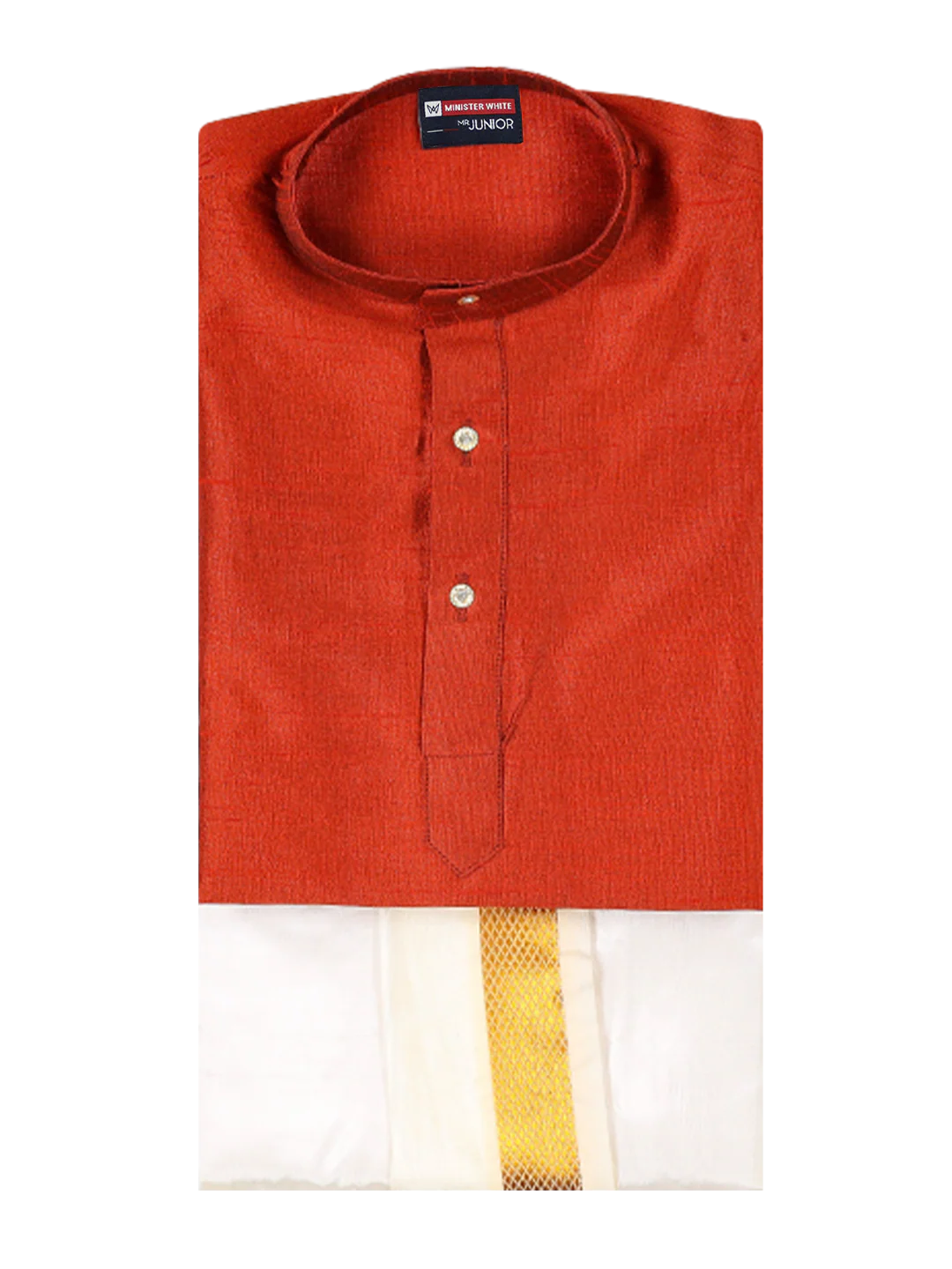 Boys Red Colour Kurtha with Gold Jari Panchakacham Combo Chitrang - Image 4