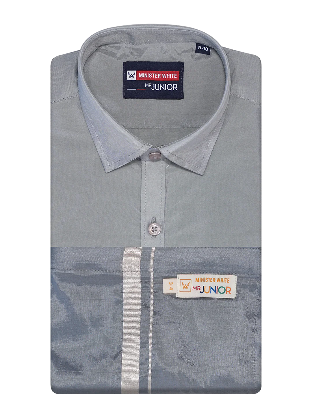 Boys Steel Grey Matching Art Silk Shirt and Flexi Dhoti Combo Poppins - Image 4