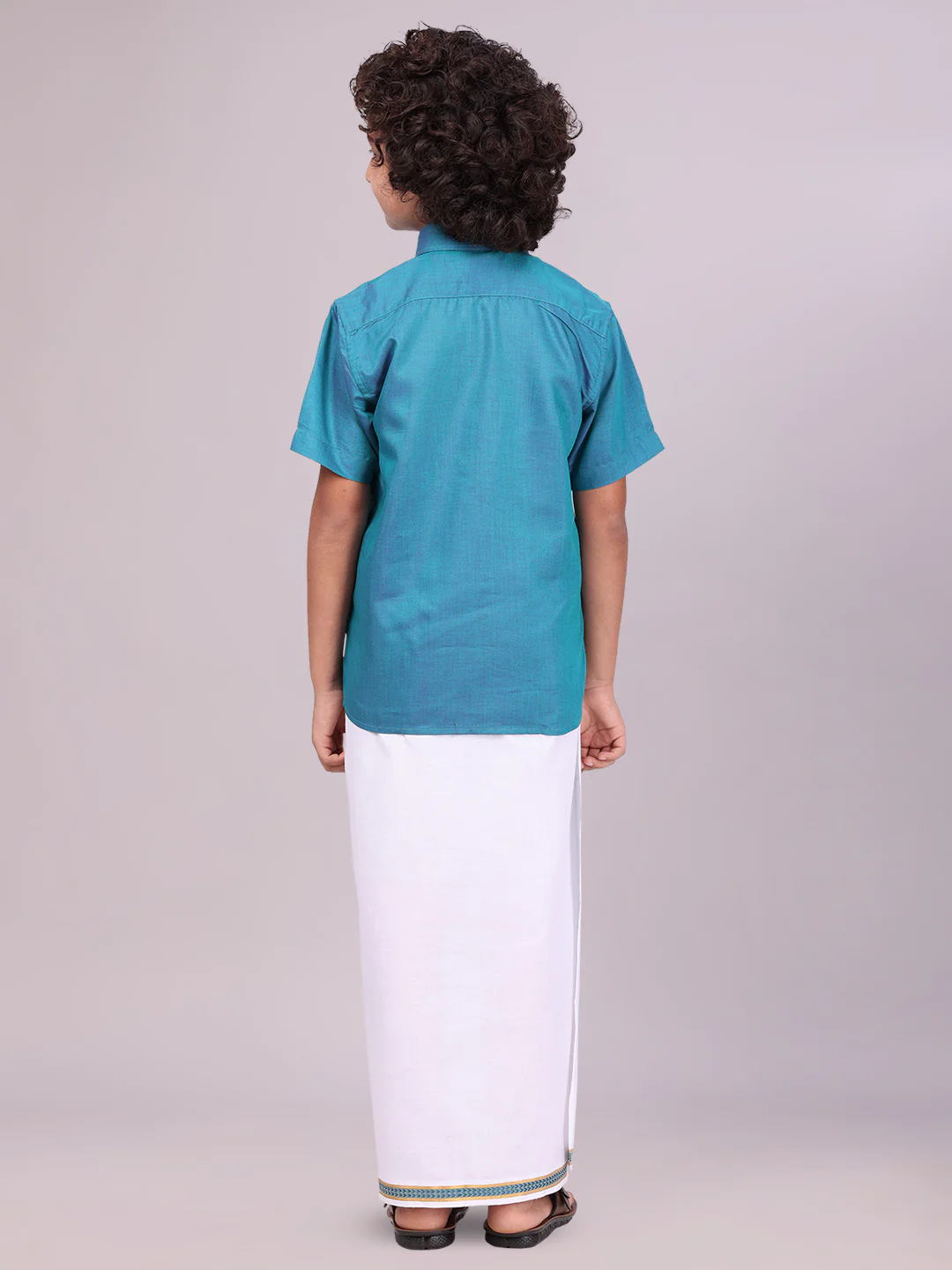 Boys Teal Matching Half Sleeves Shirt with Fancy Flexi Dhoti Combo Brave Boy - Image 4