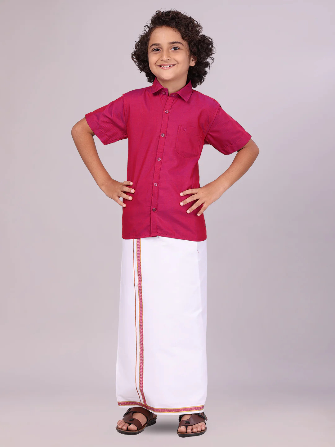Boys Wine Matching Half Sleeves Shirt with Fancy Flexi Dhoti Combo Brave Boy - Image 3