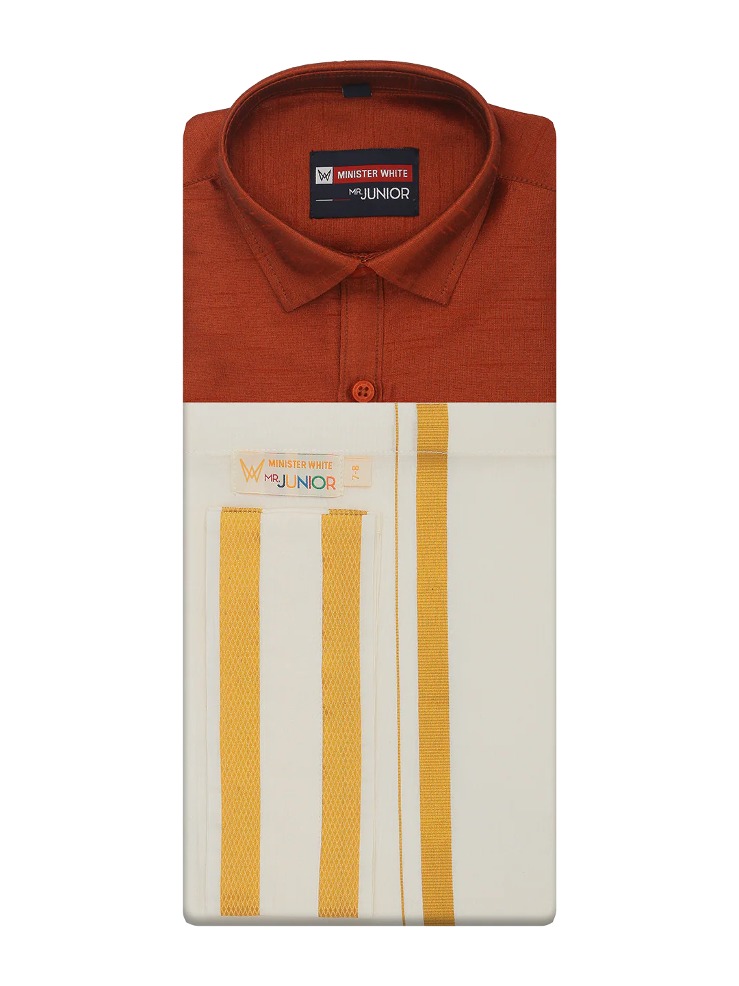 Boys Red Color Half Sleeves Shirt with Gold Jari Flexi Dhoti Adorable Boy - Image 5