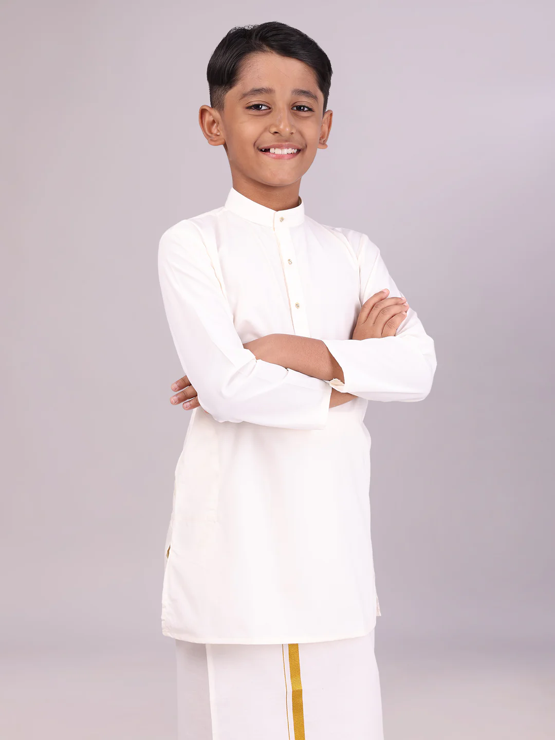 Cotton Cream Full Sleeves Kurta Gifted Boy - Image 2
