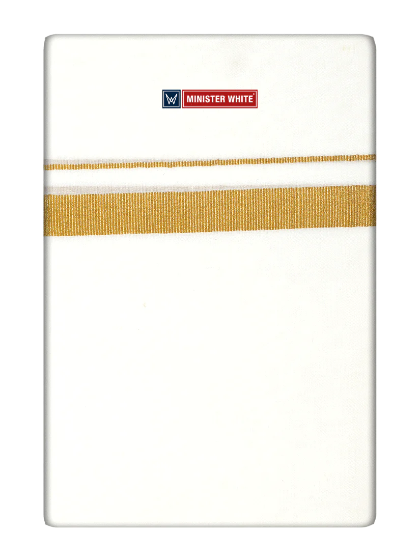 Men's Cotton Cream Double Layered Dhoti with 3/4" Gold Jari Border - Glow 3/4