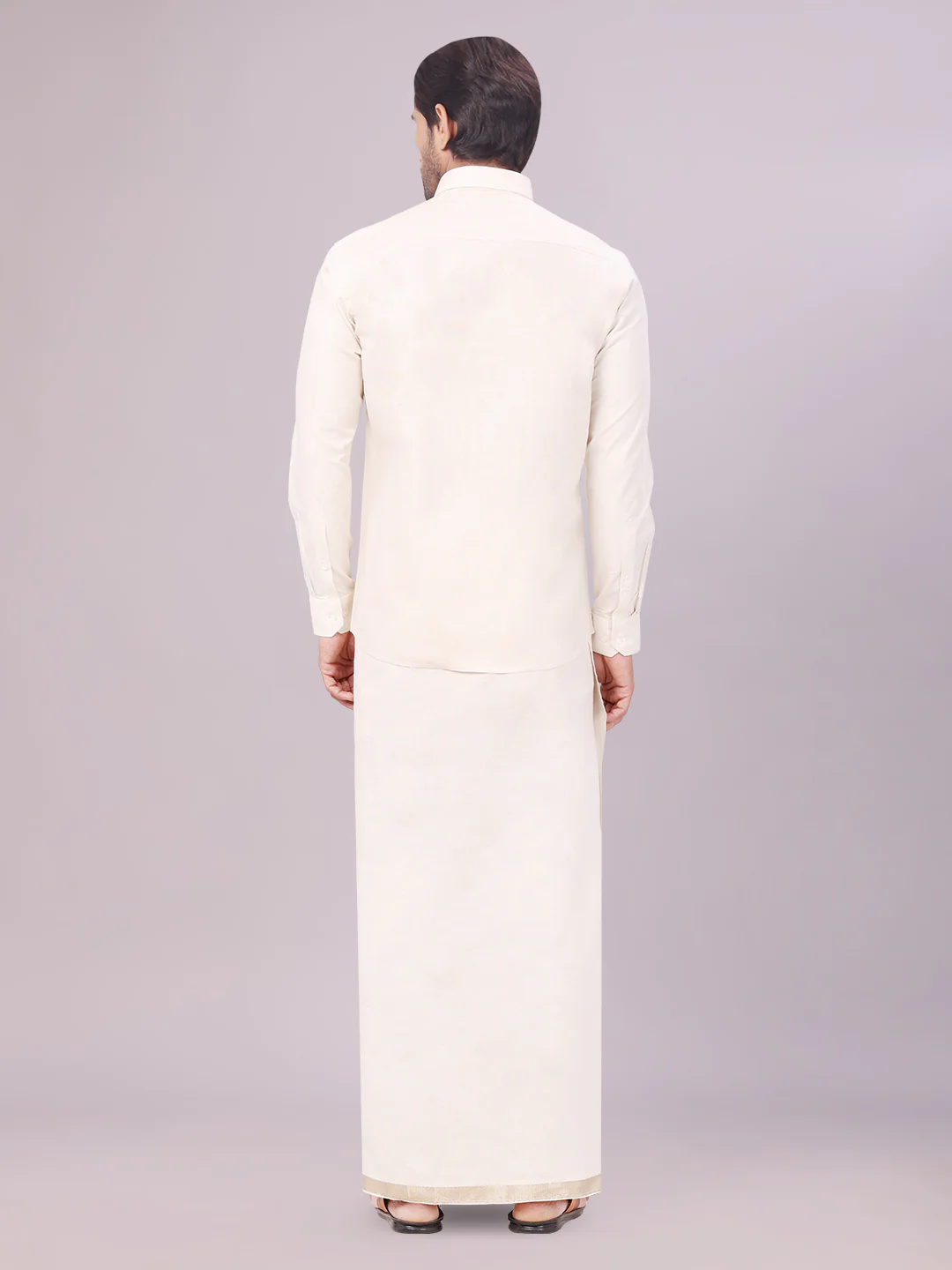 Father & Son Beige Color Tissue Shirt with Jari Dhoti Combo - Image 6