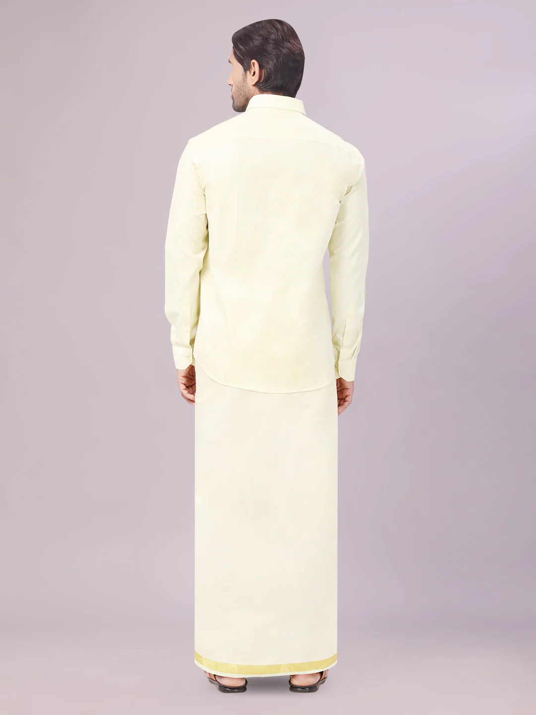 Father & Son Brass Color Tissue Shirt with Jari Dhoti Combo - Image 6