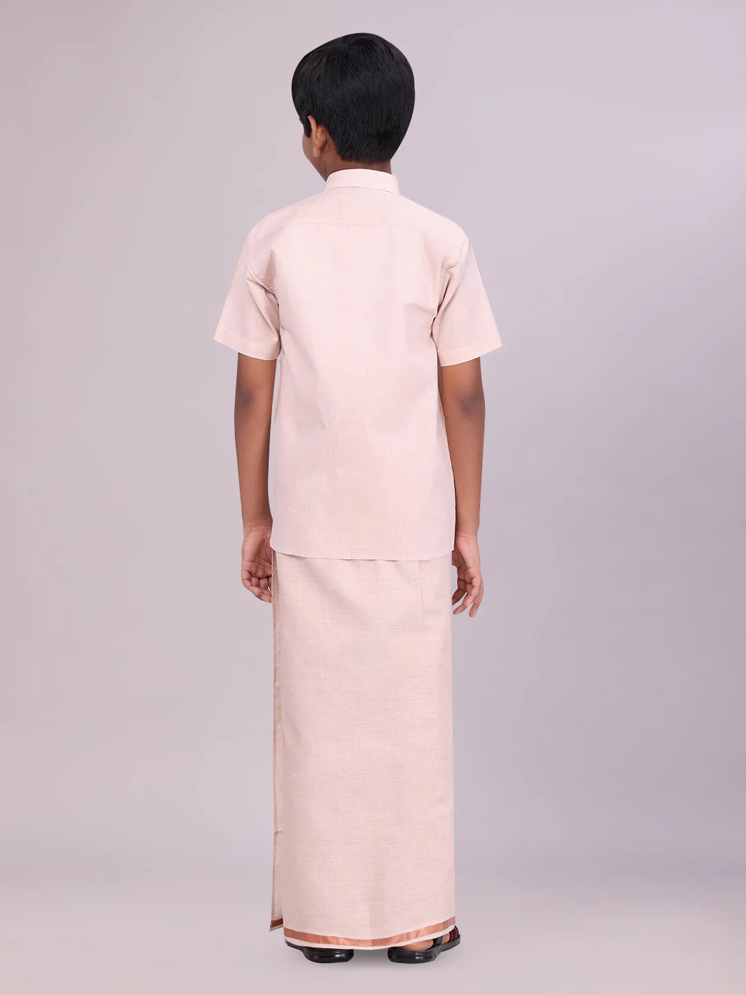 Father & Son Copper Color Tissue Shirt with Jari Dhoti Combo - Image 5