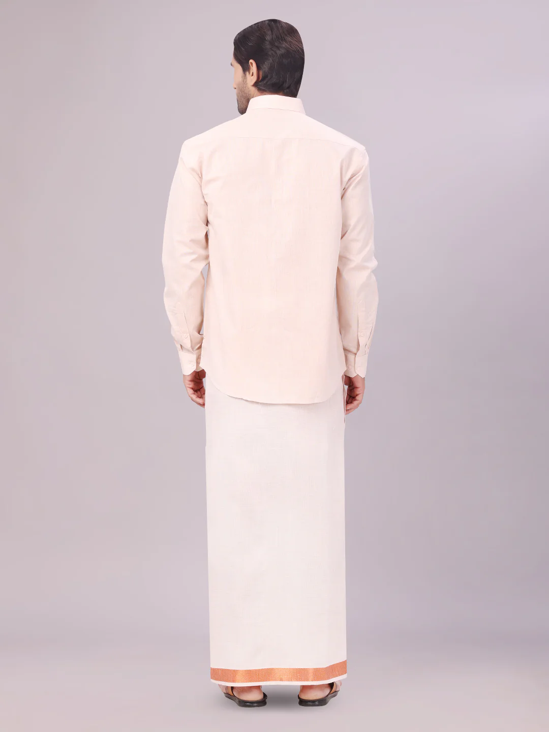 Father & Son Copper Color Tissue Shirt with Jari Dhoti Combo - Image 6