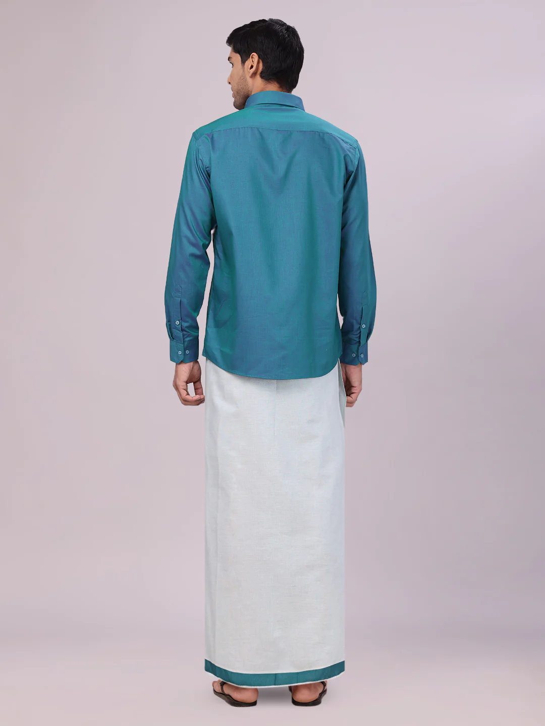 Father & Son Green Color Cotton Shirt with Matching Border Tissue Dhoti Combo - Image 7