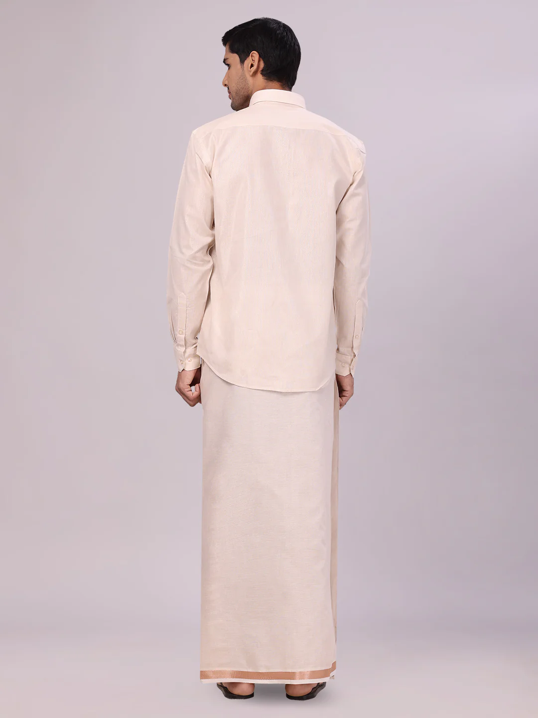 Father & Son Light Copper Color Tissue Shirt with Jari Dhoti Combo - Image 4