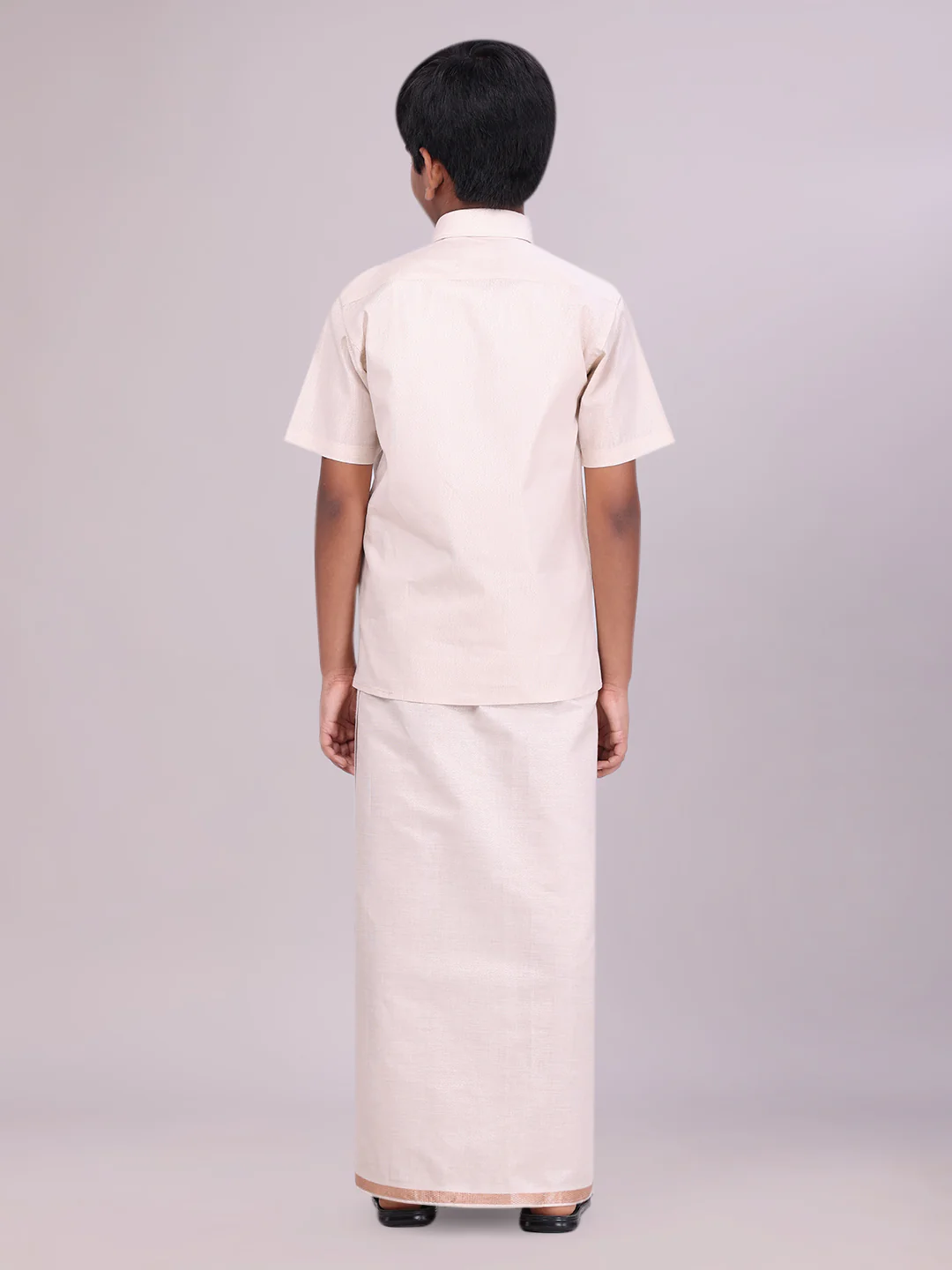 Father & Son Light Copper Color Tissue Shirt with Jari Dhoti Combo - Image 5