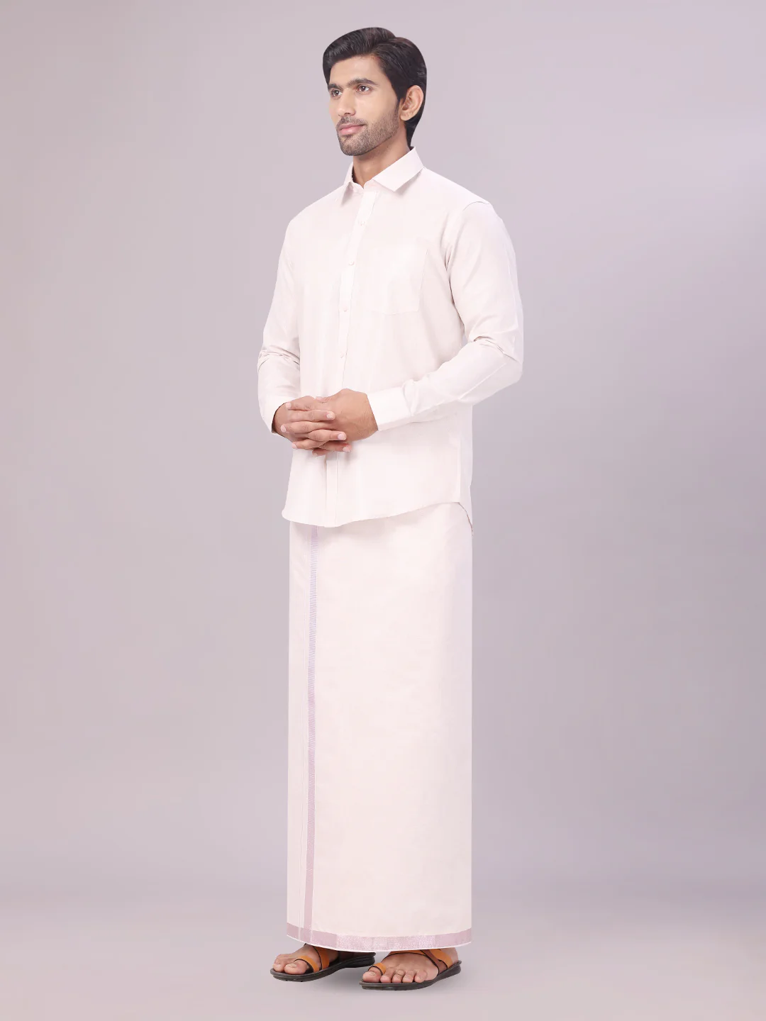 Father & Son Light Rose Color Tissue Shirt with Jari Dhoti Combo - Image 2