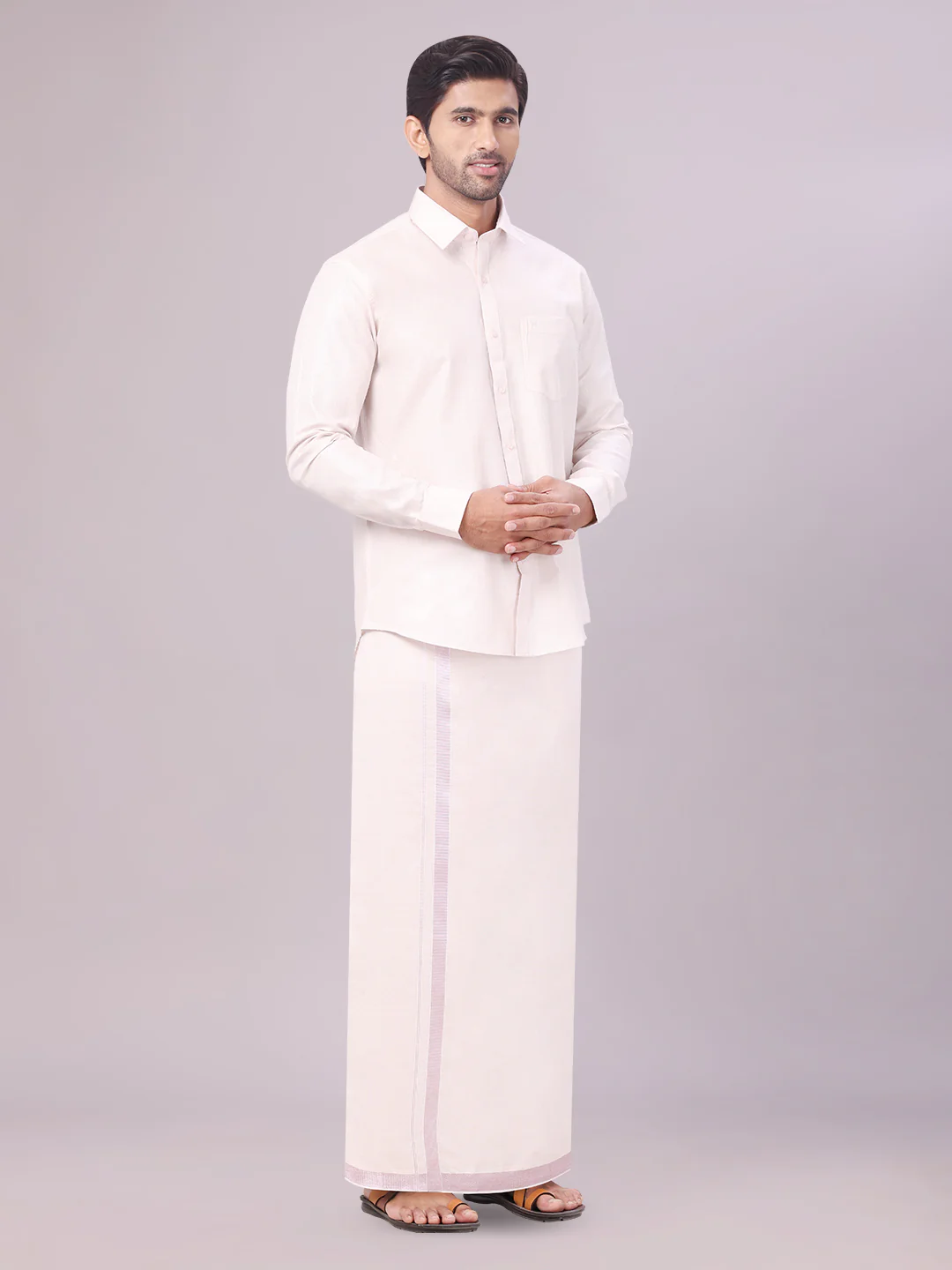 Father & Son Light Rose Color Tissue Shirt with Jari Dhoti Combo - Image 4