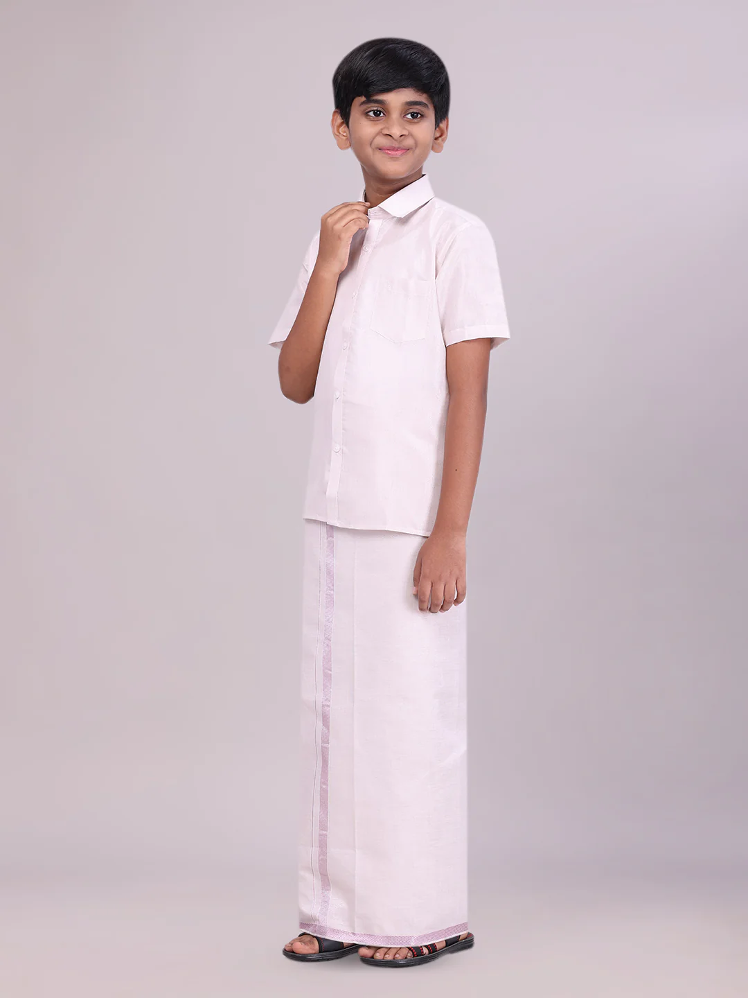 Father & Son Light Rose Color Tissue Shirt with Jari Dhoti Combo - Image 5