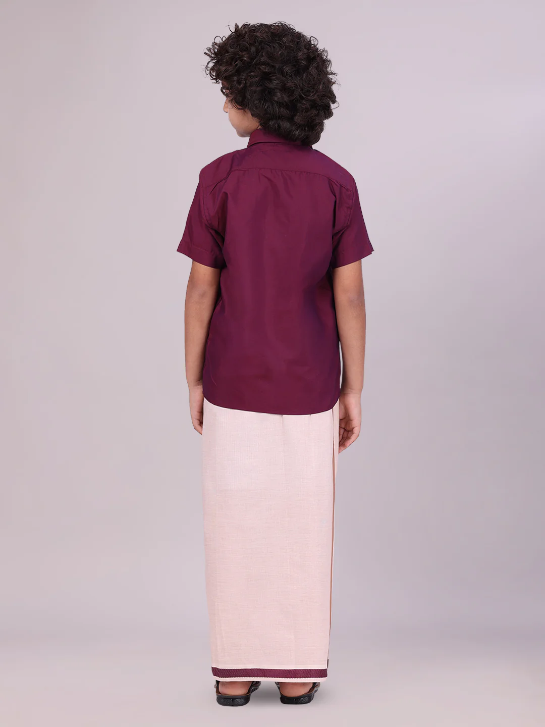 Father & Son Maroon Color Cotton Shirt & Matching Border Tissue Dhoti Combo - Image 6