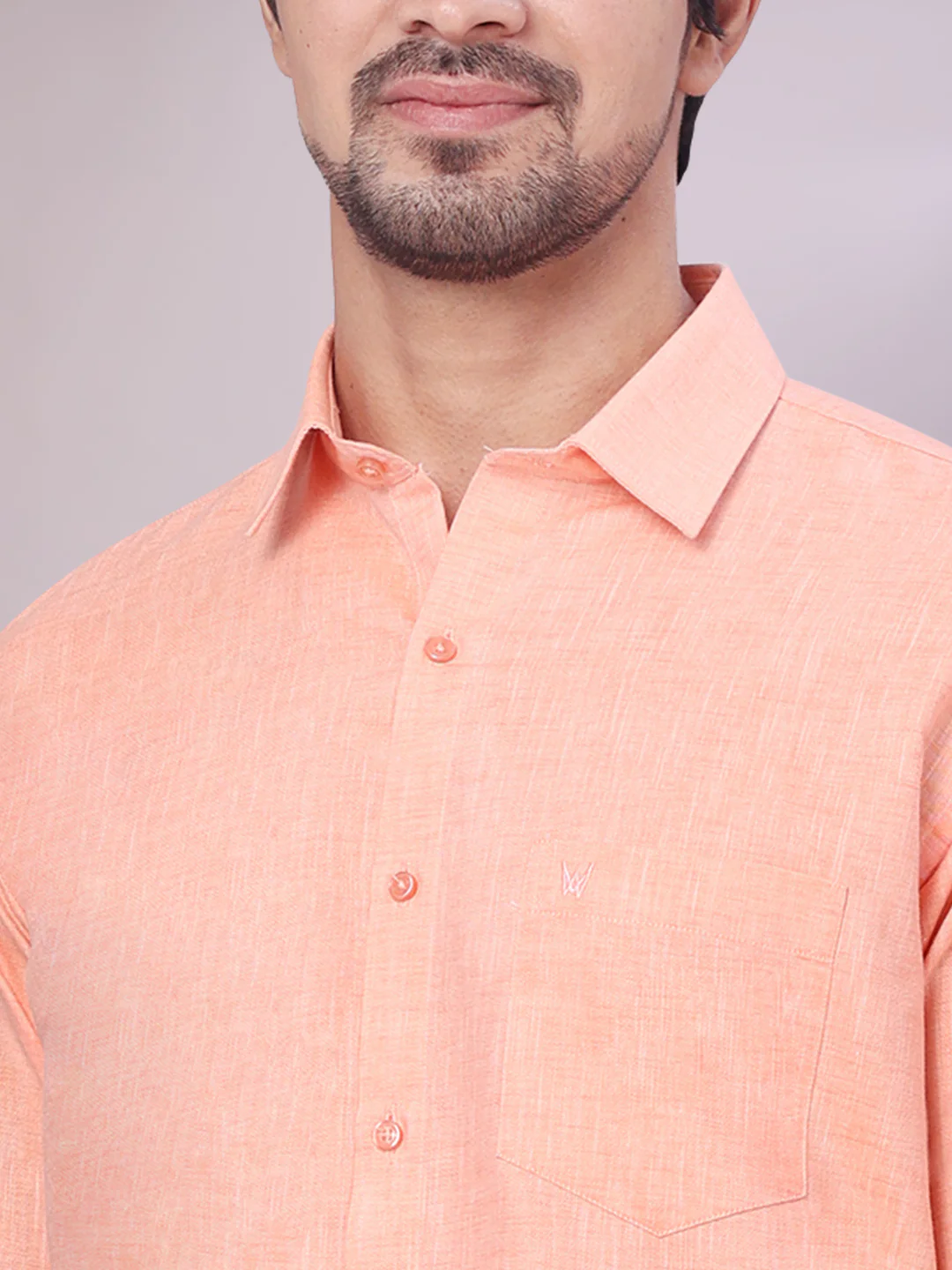 Father & Son Peach Color Cotton Shirt with Matching Border Dhoti Combo - Image 9