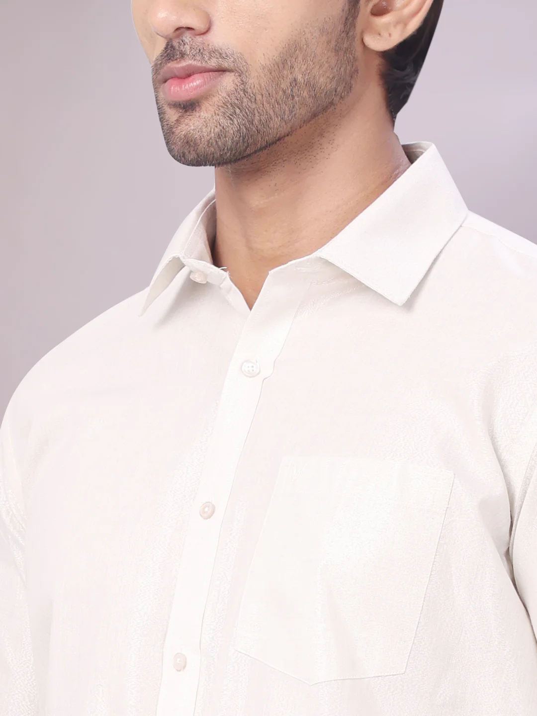 Father & Son Silver Color Tissue Shirt with Jari Dhoti Combo - Image 8