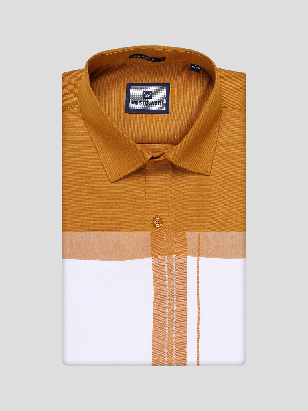 Mens Cotton Golden Yellow Matching Shirt and Dhoti Combo Luster - Image 9