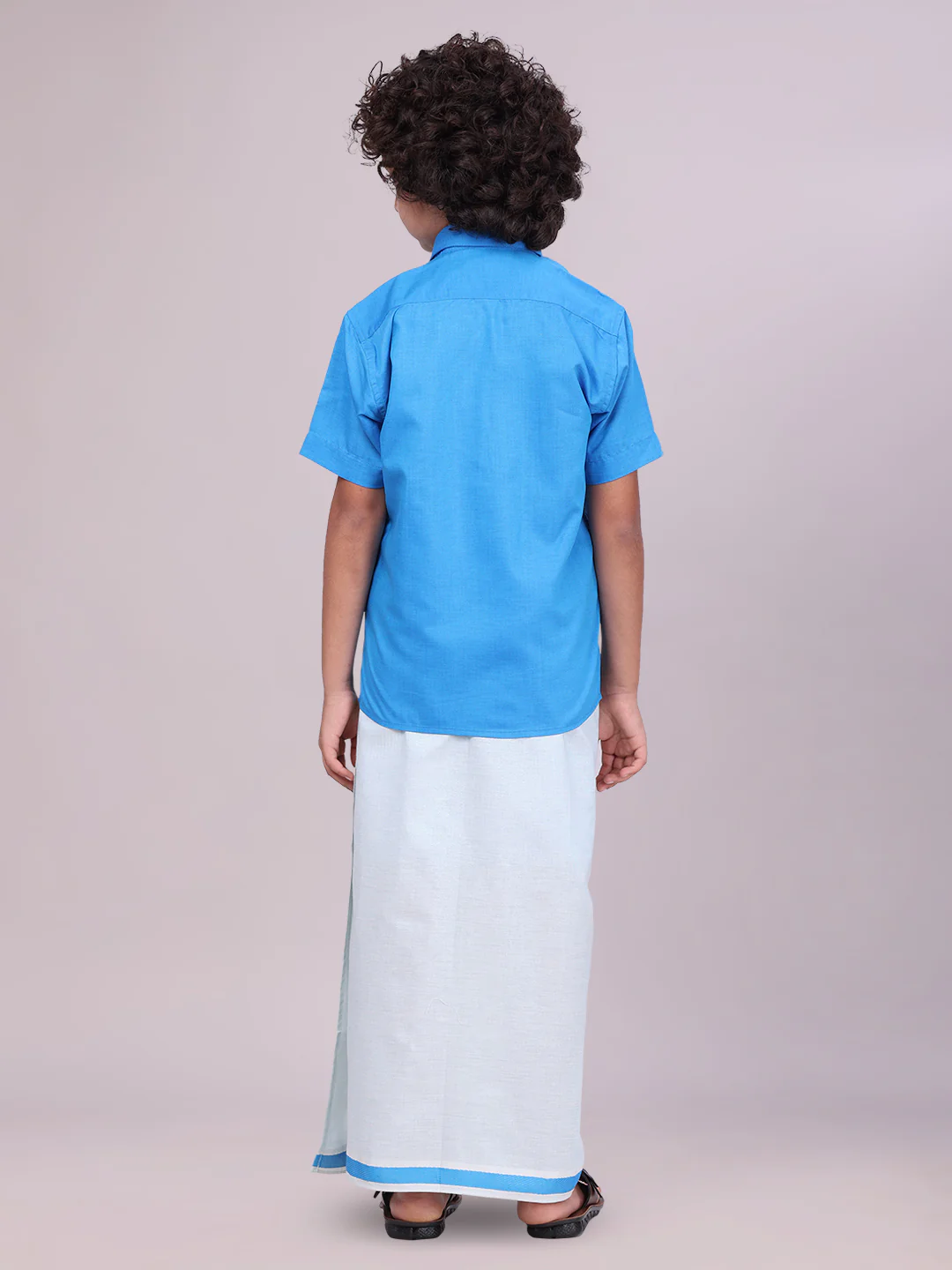 Kids Cotton Blue Shirt with Matching Border Tissue Dhoti Combo Skillful Boy - Image 4