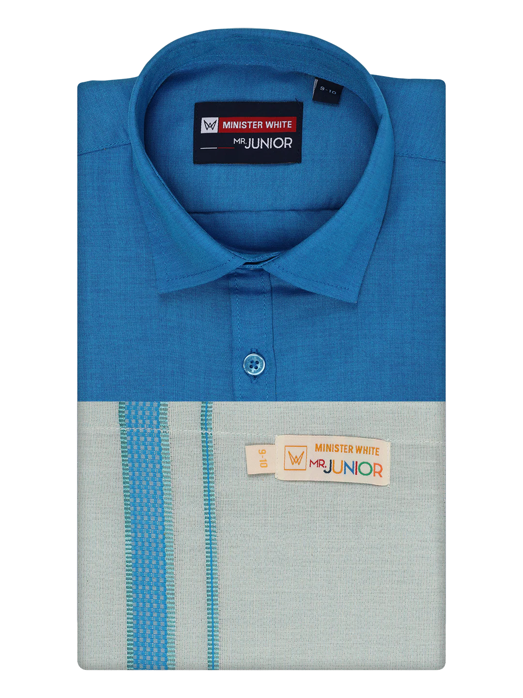 Kids Cotton Blue Shirt with Matching Border Tissue Dhoti Combo Skillful Boy - Image 5