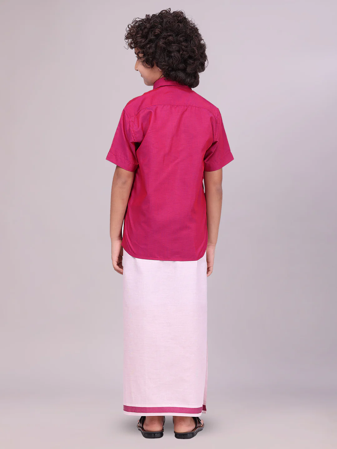 Kids Cotton Magenta Shirt with Tissue Matching Border Dhoti Combo Skillful Boy - Image 4