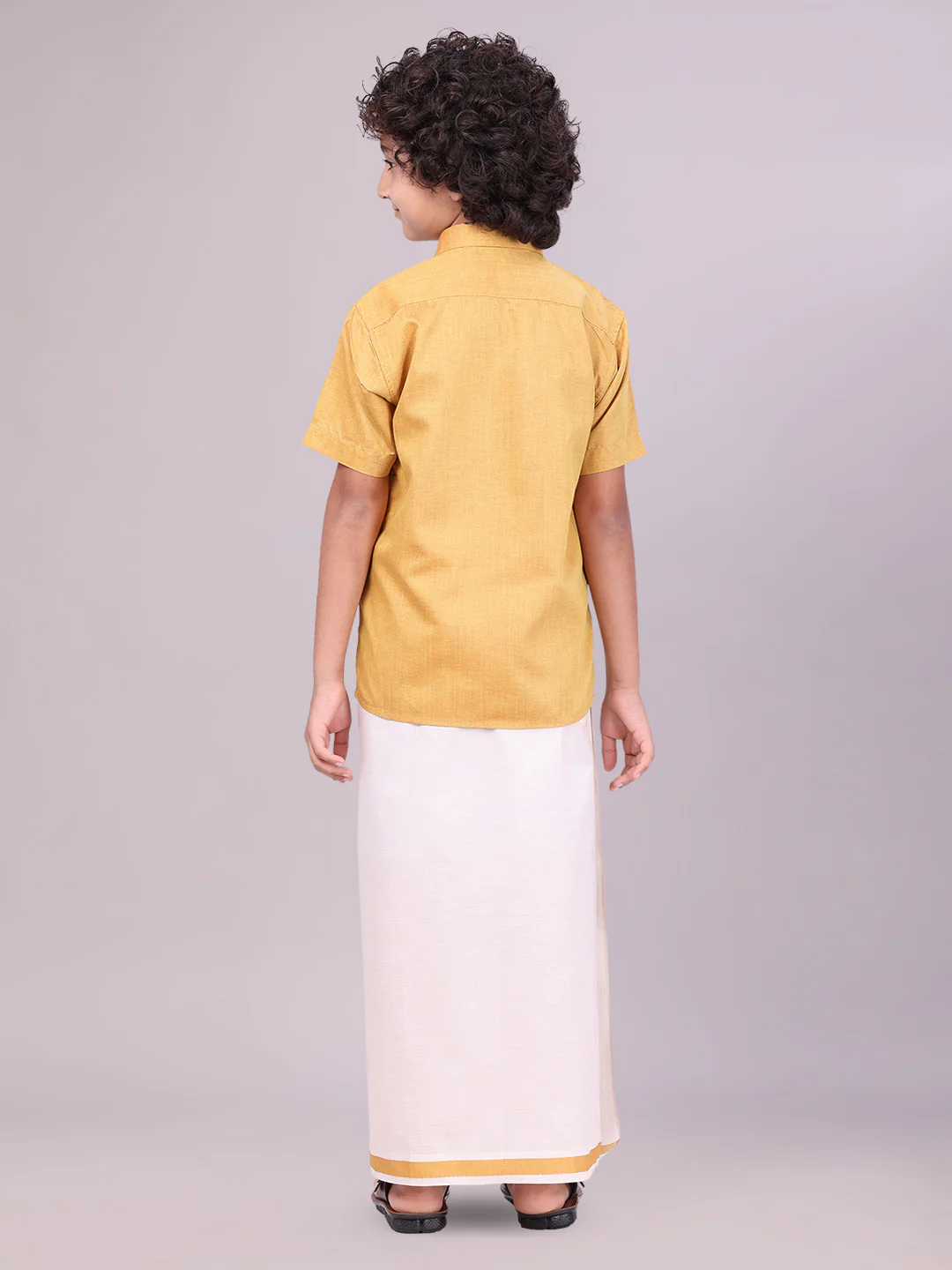 Kids Cotton Mustard Shirt with Tissue Matching Border Dhoti Combo Skillful Boy - Image 2