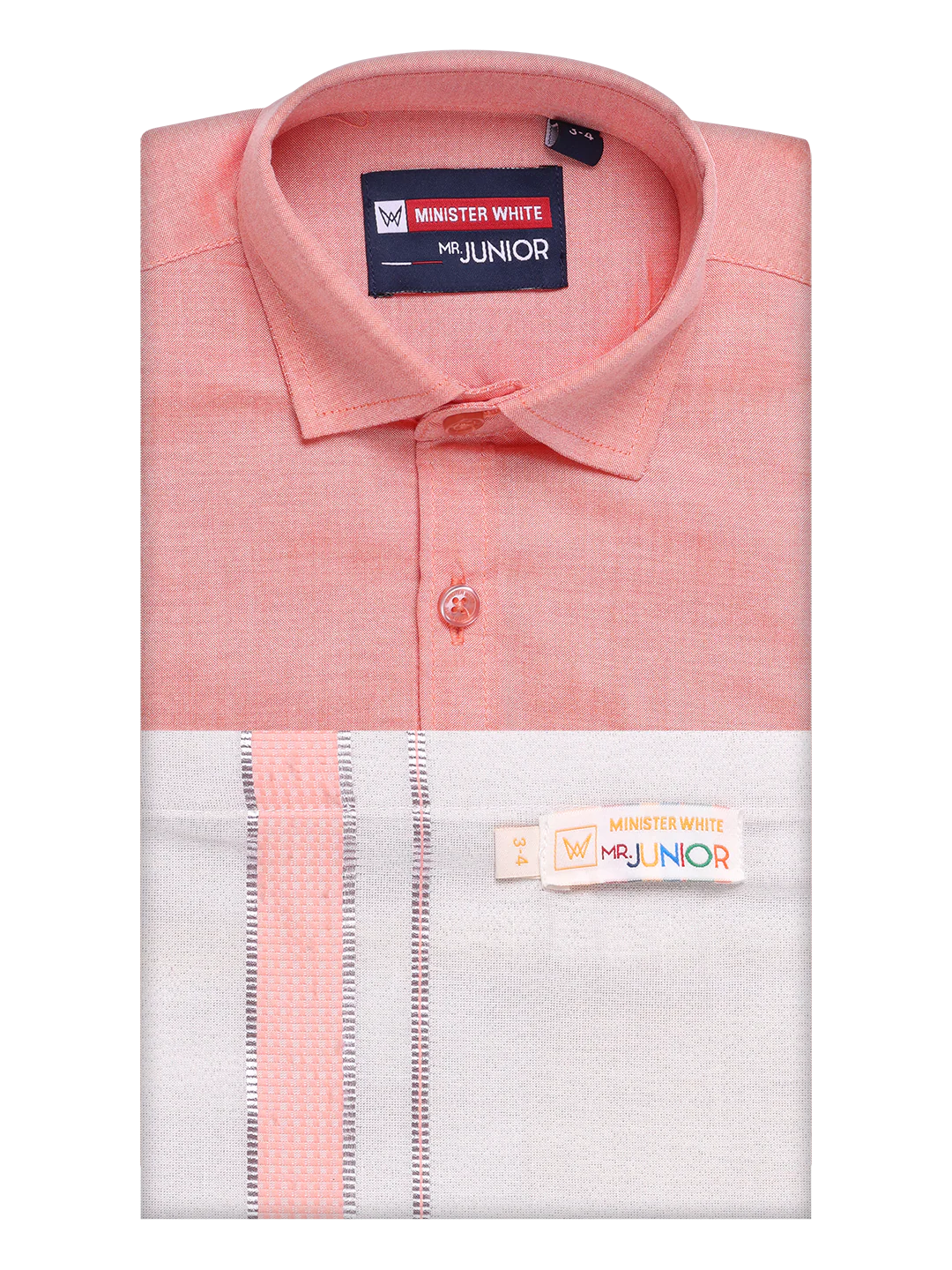 Kids Cotton Peach Shirt with Tissue Matching Border Dhoti Combo Skillful Boy