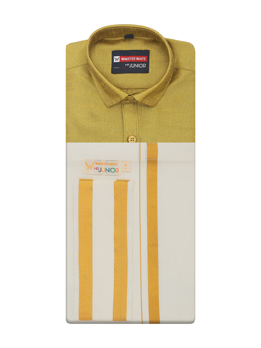 Boys Light Green Color Half Sleeves Shirt with Gold Jari Flexi Dhoti Adorable Boy - Image 5