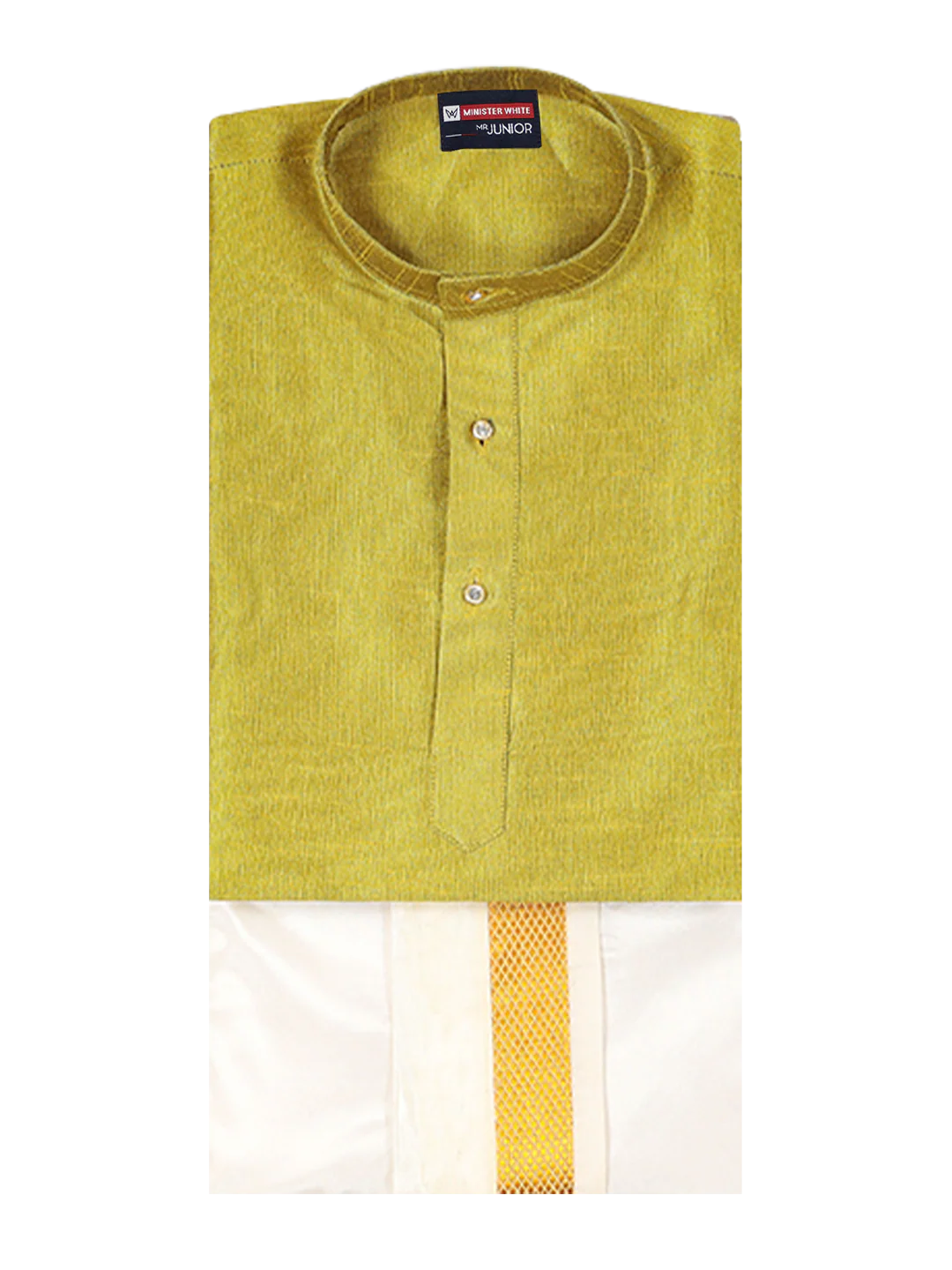 Boys Light Green Colour Kurtha with Gold Jari Panchakacham Combo Chitrang - Image 4