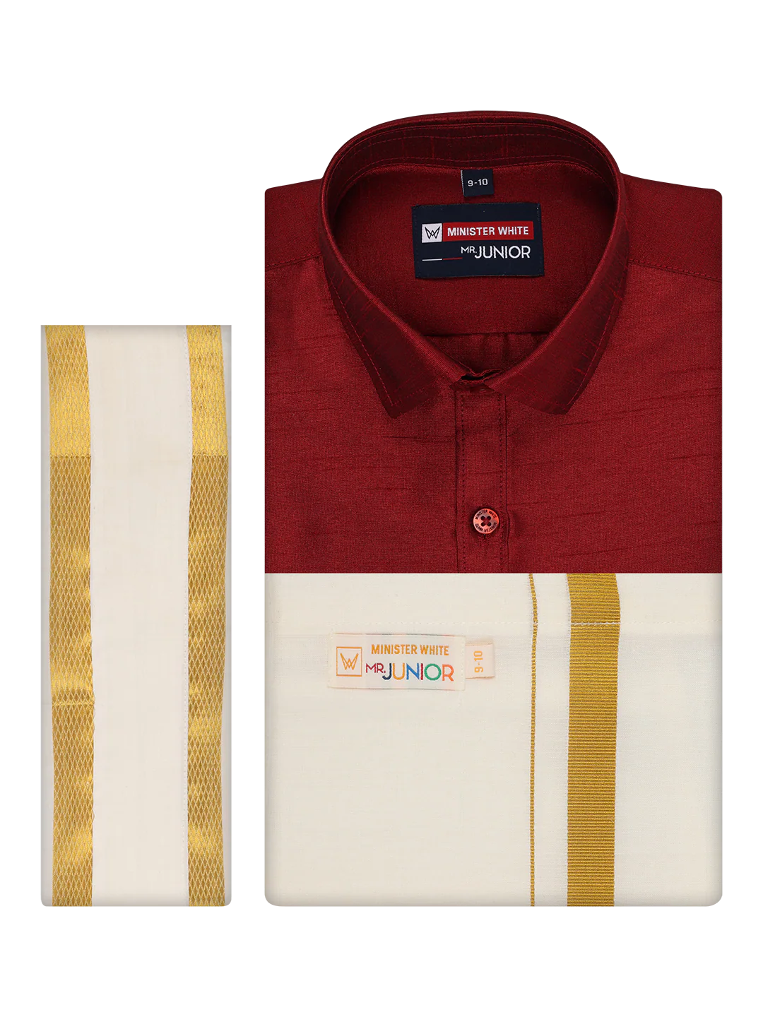 Boys Maroon Color Half Sleeves Shirt with Gold Jari Flexi Dhoti Adorable Boy - Image 6