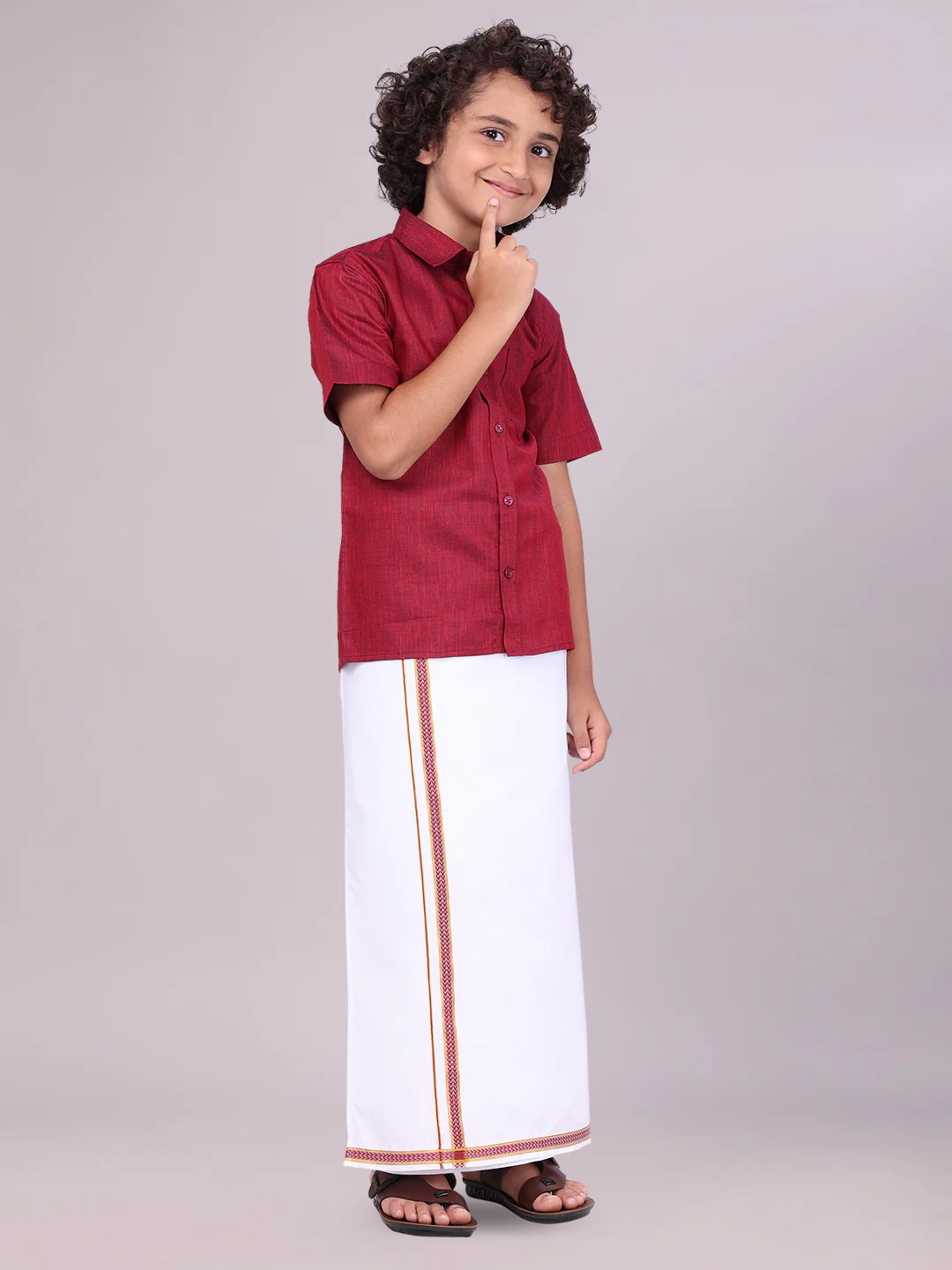 Boys Matching Half Sleeves Shirt with Flexi Dhoti Combo Maroon Polite Boy - Image 3