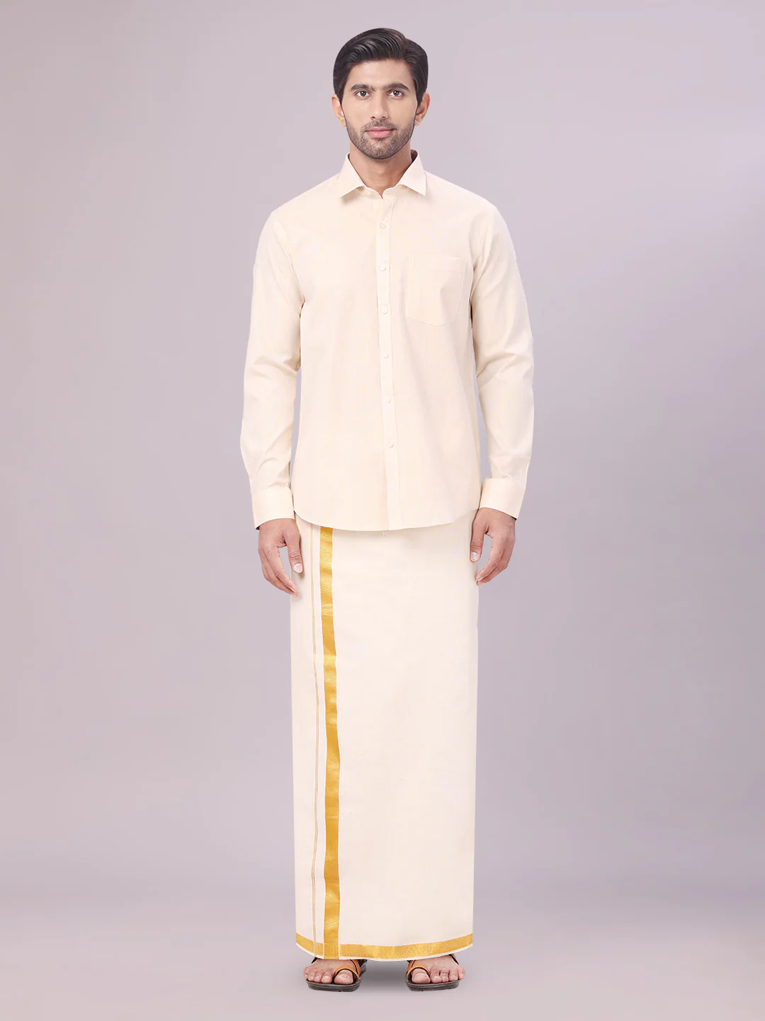 Mens Tissue Gold Colour Dhoti Shirt Wedding Combo Maverick