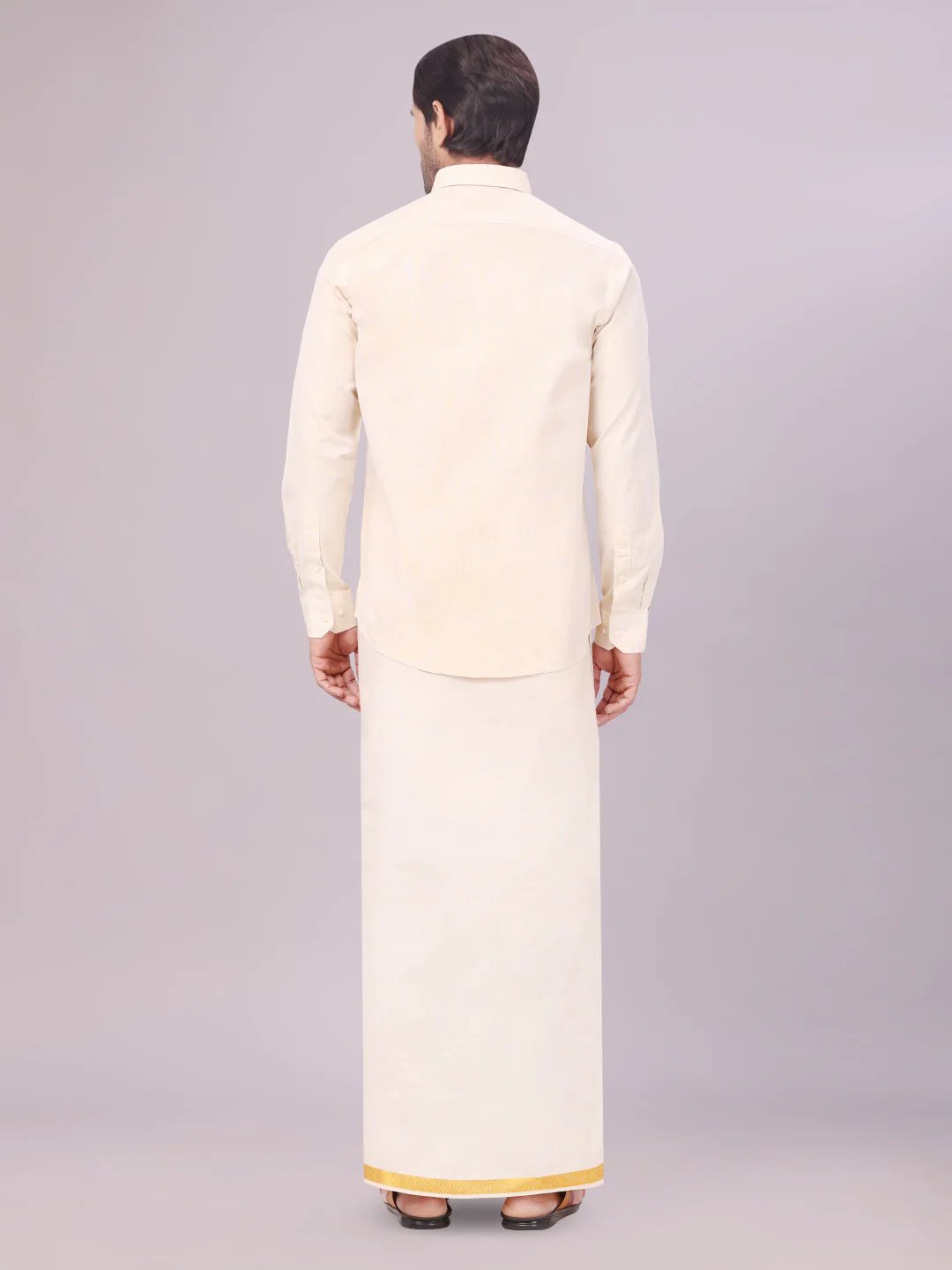Mens Tissue Gold Colour Dhoti Shirt Wedding Combo Maverick - Image 4
