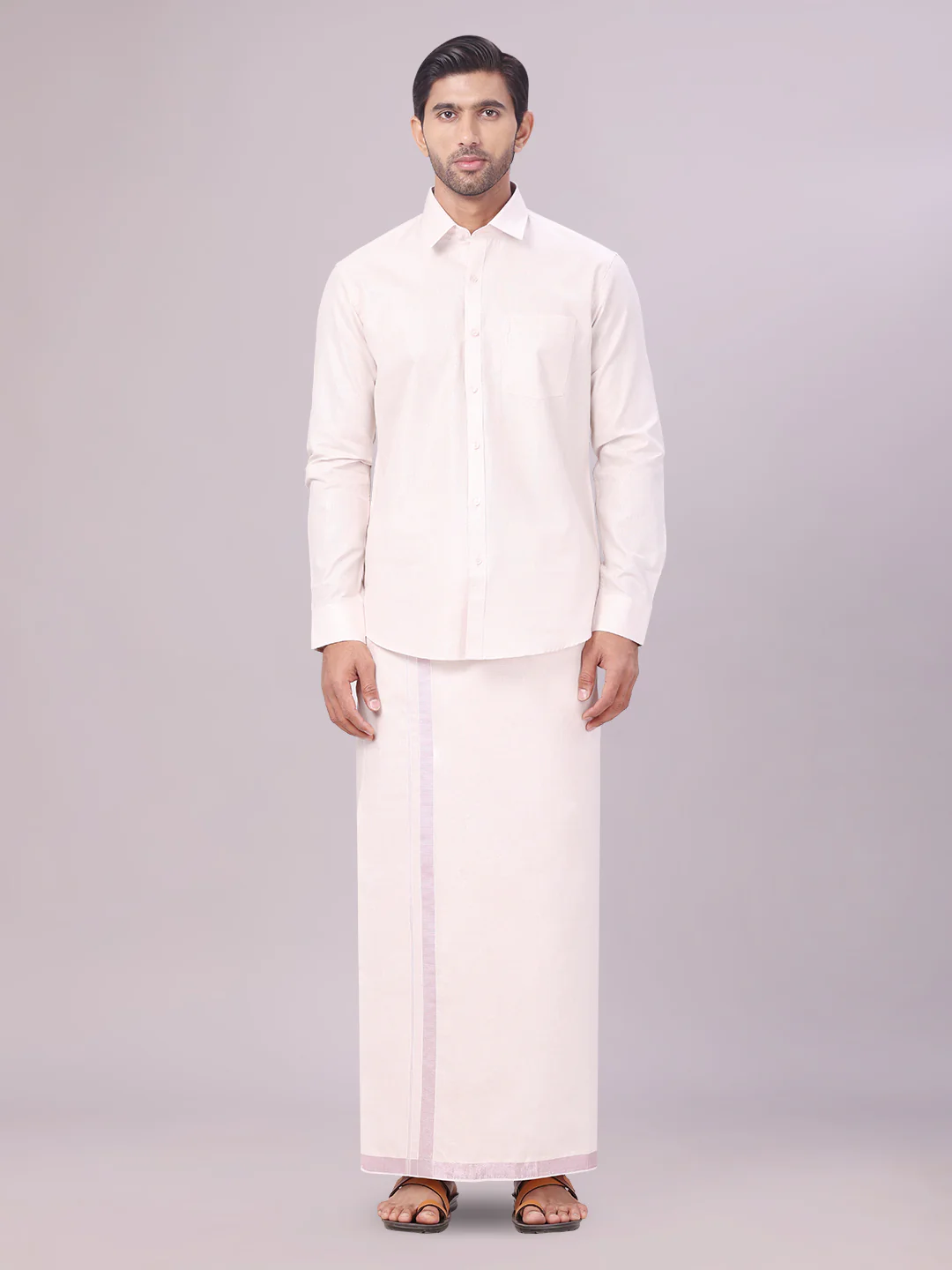 Mens Tissue Light Rose Colour Dhoti Shirt Wedding Combo Maverick