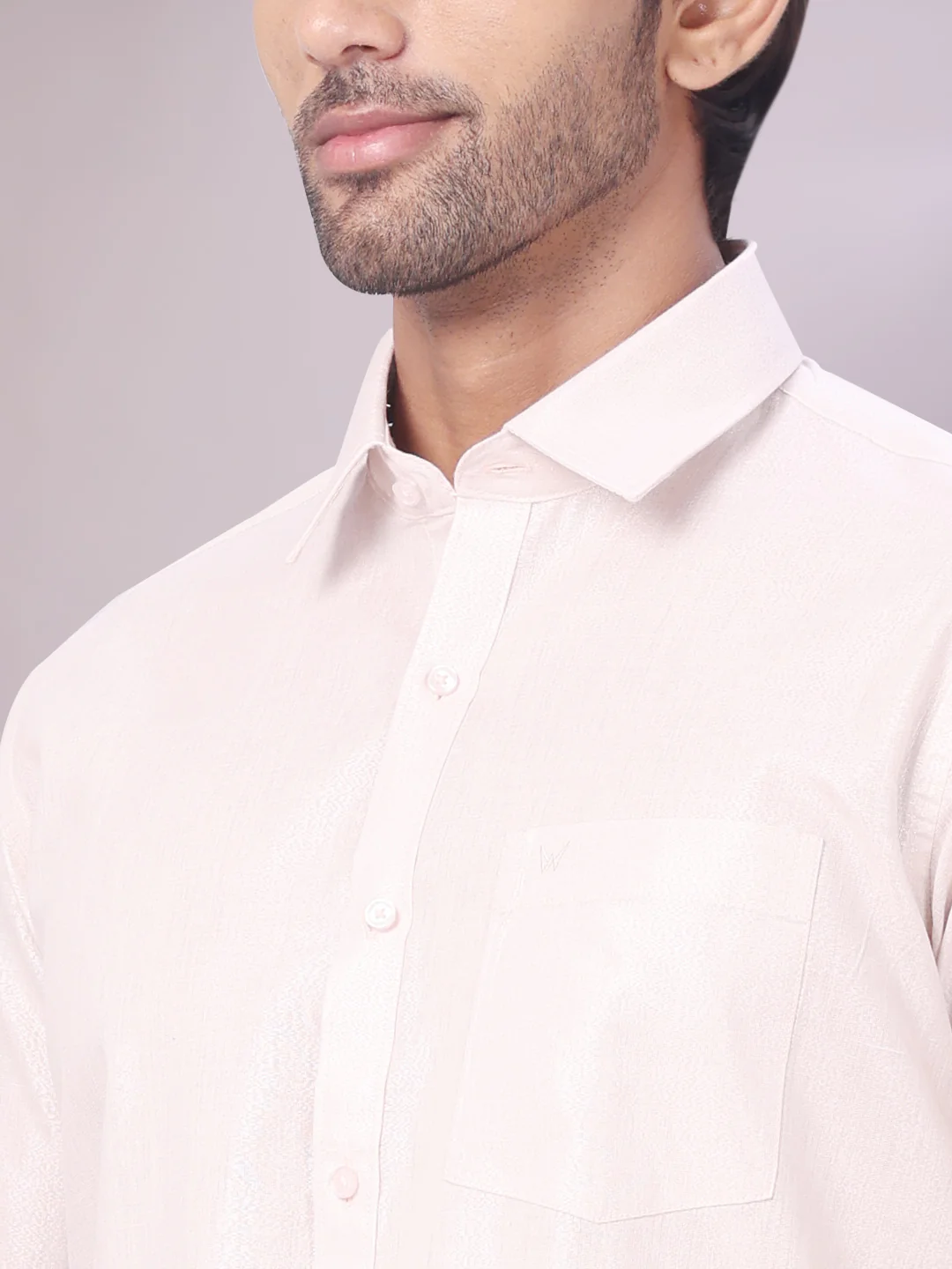 Mens Tissue Light Rose Colour Dhoti Shirt Wedding Combo Maverick - Image 6