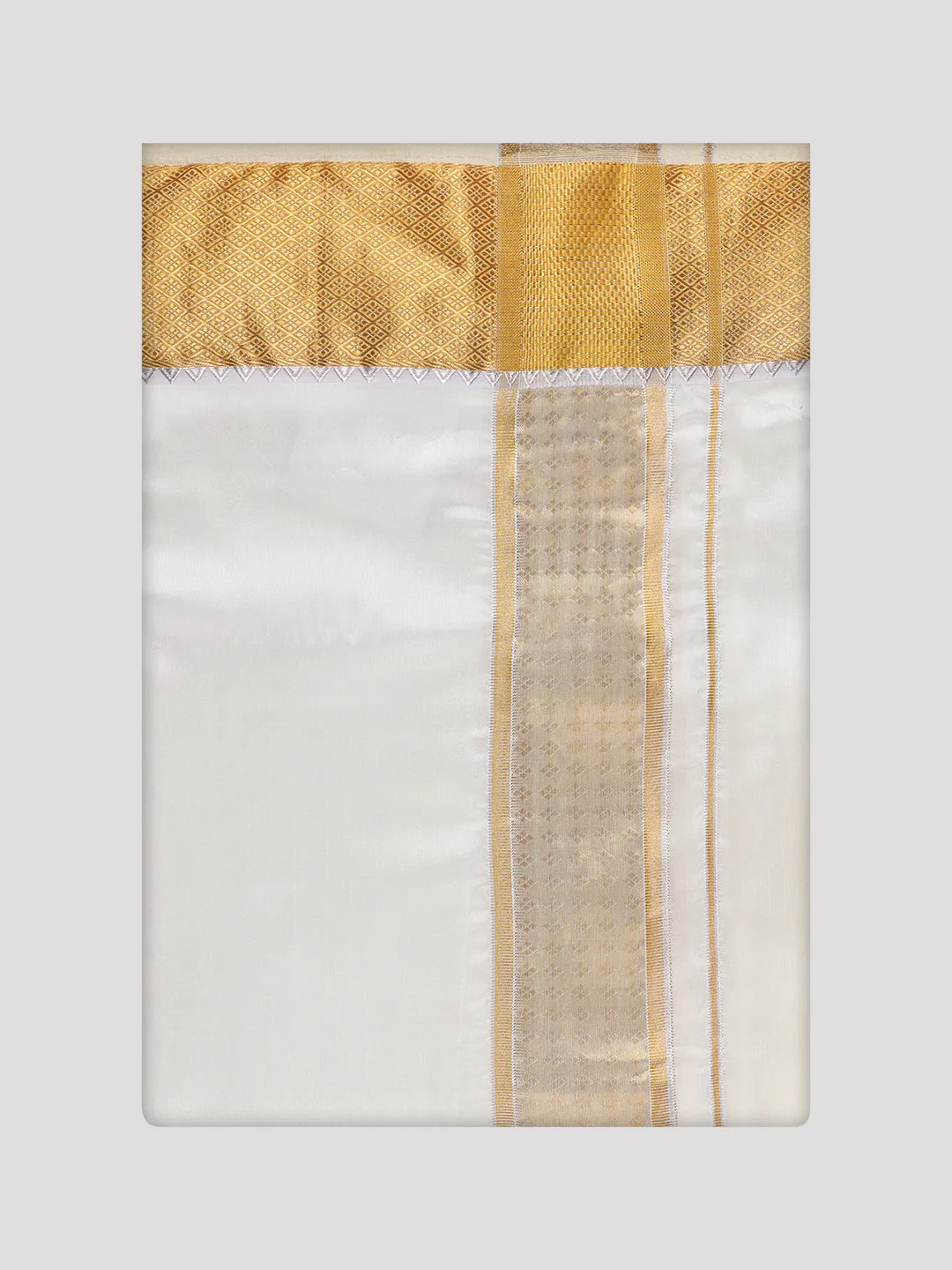 Men's Art Silk Cream Full Sleeves Shirt with 3" Gold Jari Border Dhoti Combo Mangal - Image 7