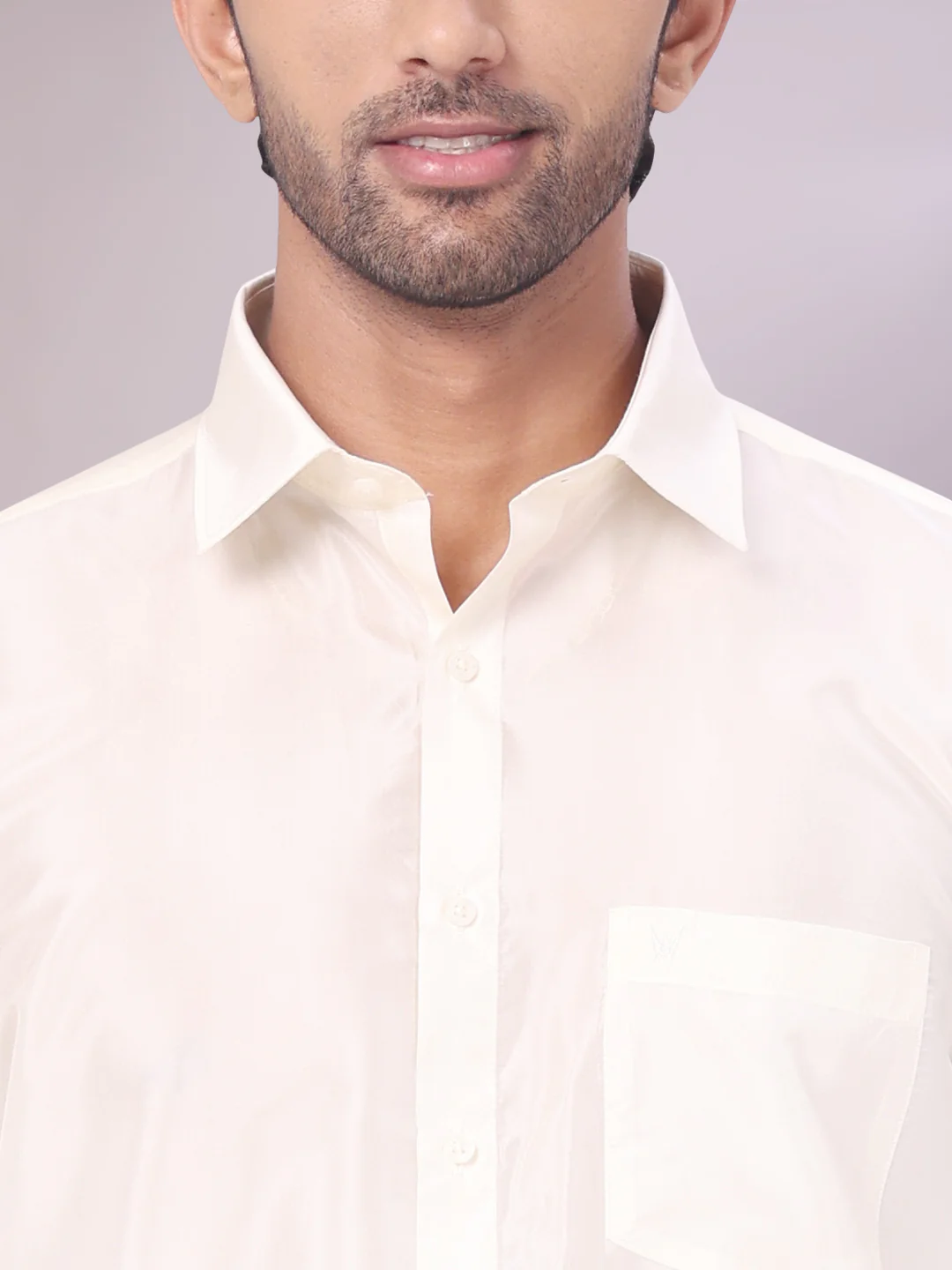 Men's Art Silk Cream Full Sleeves Shirt with 70K Gold Jari Border Flexi Dhoti & Towel Combo Blush - Image 7