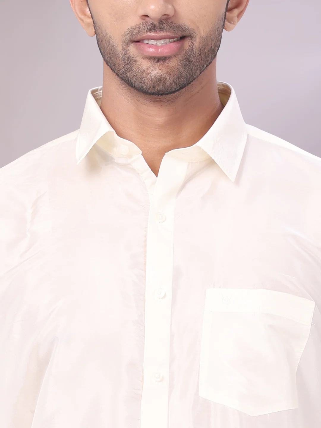 Men's Art Silk Cream Full Sleeves Shirt with Copper Jari Border Dhoti Combo Finesse - Image 5