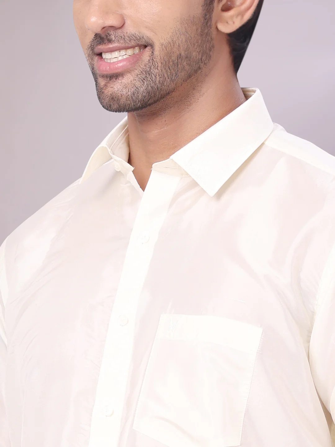 Men's Art Silk Cream Full Sleeves Shirt with Copper Jari Border Dhoti Combo Finesse - Image 6