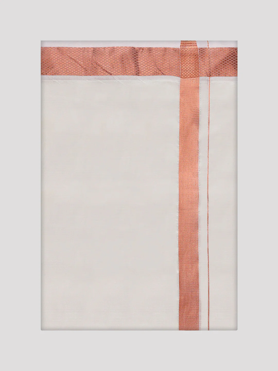 Men's Art Silk Cream Full Sleeves Shirt with Copper Jari Border Dhoti Combo Finesse - Image 9