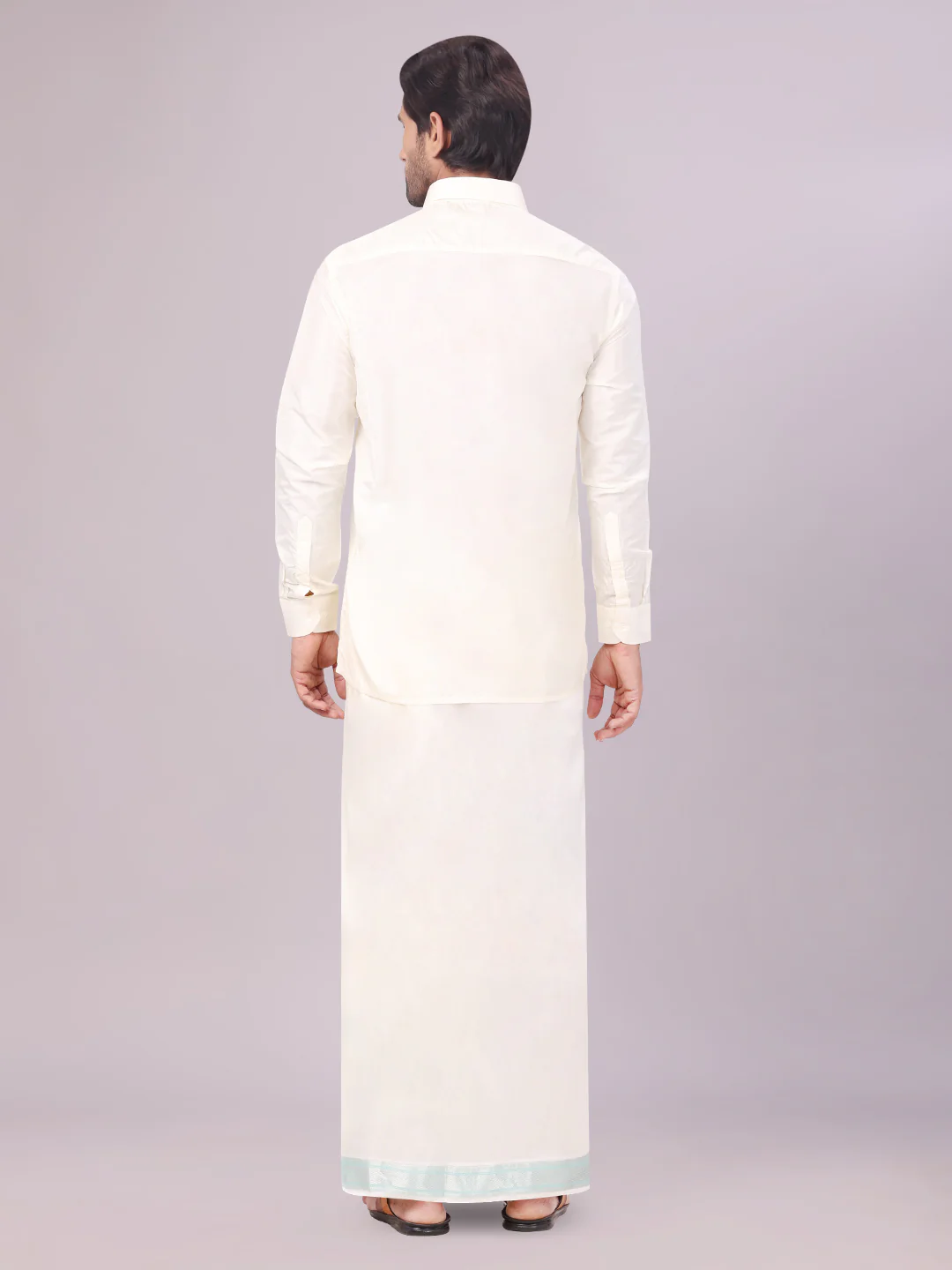 Men's Art Silk Cream Full Sleeves Shirt with Fancy Jari Border Dhoti Combo Finesse - Image 4