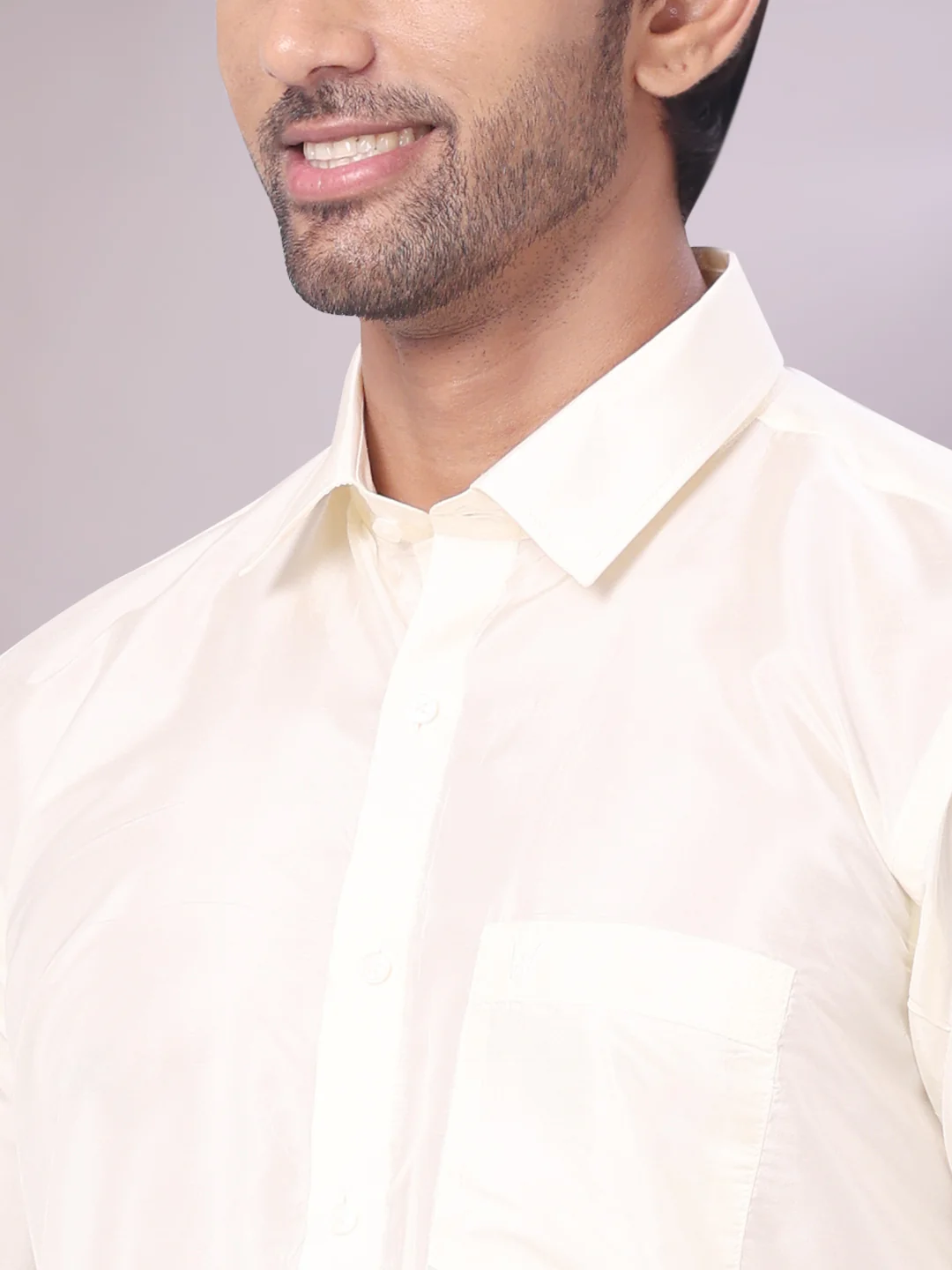 Men's Art Silk Cream Full Sleeves Shirt with Fancy Jari Border Dhoti Combo Finesse - Image 6