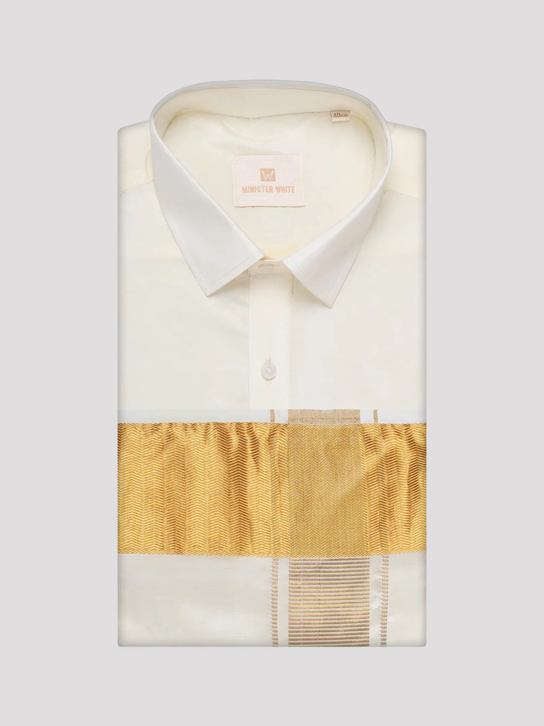 Men's Art Silk Cream Full Sleeves Shirt with 4" Gold Jari Border Dhoti Combo Mangal - Image 5