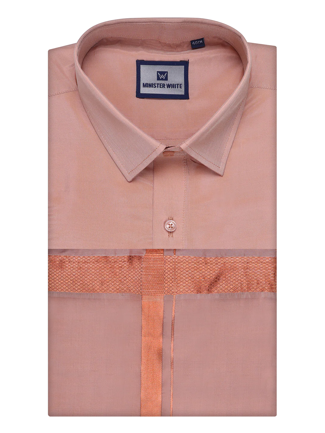 Men's Art Silk Dark Copper Full Sleeves Shirt with Copper Jari Border Dhoti Combo Finesse - Image 7