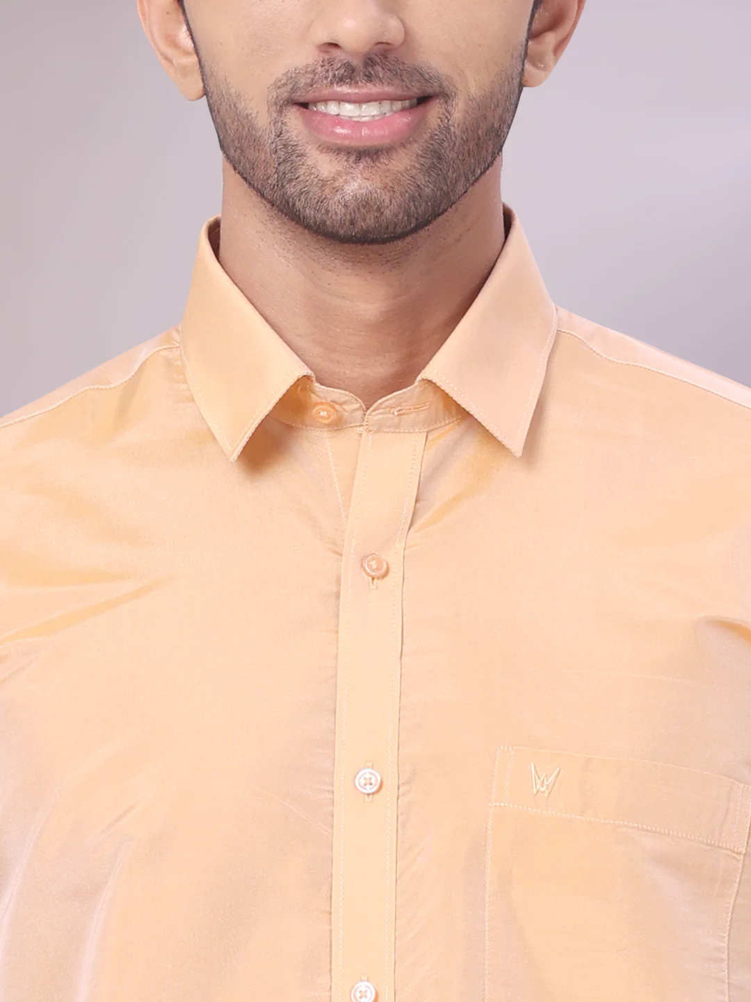Men's Art Silk Dark Gold Full Sleeves Shirt with Gold Jari Border Flexi Dhoti & Towel Combo Blush - Image 7