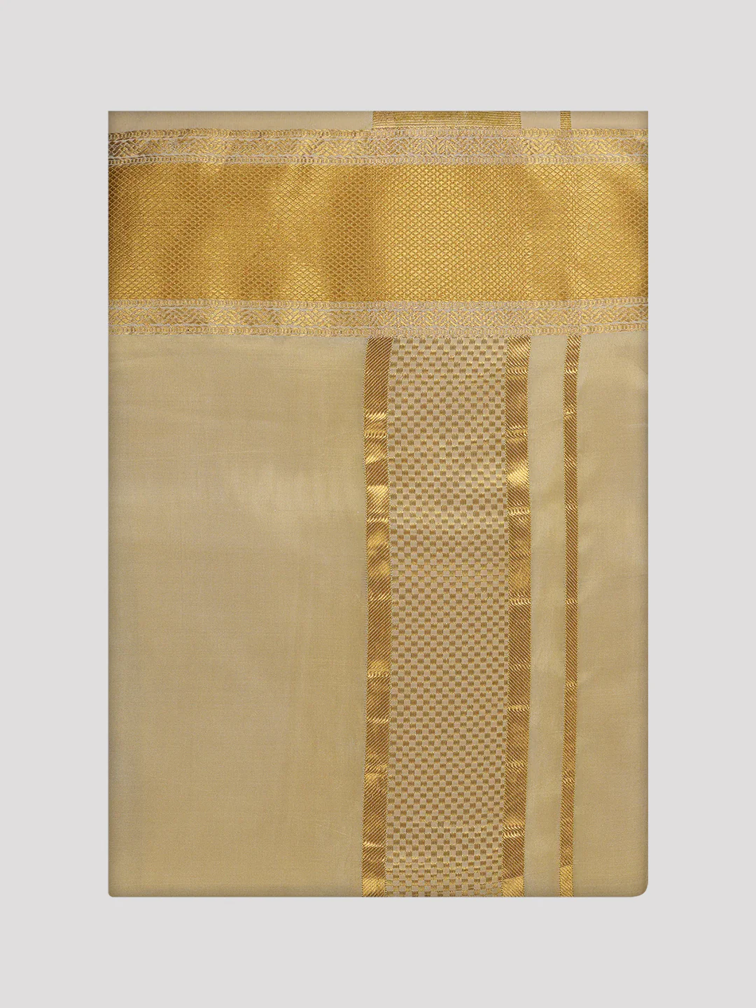 Men's Art Silk Mango Gold Full Sleeves Shirt with 3 1/2" Gold Jari Border Dhoti Combo Mangal - Image 7