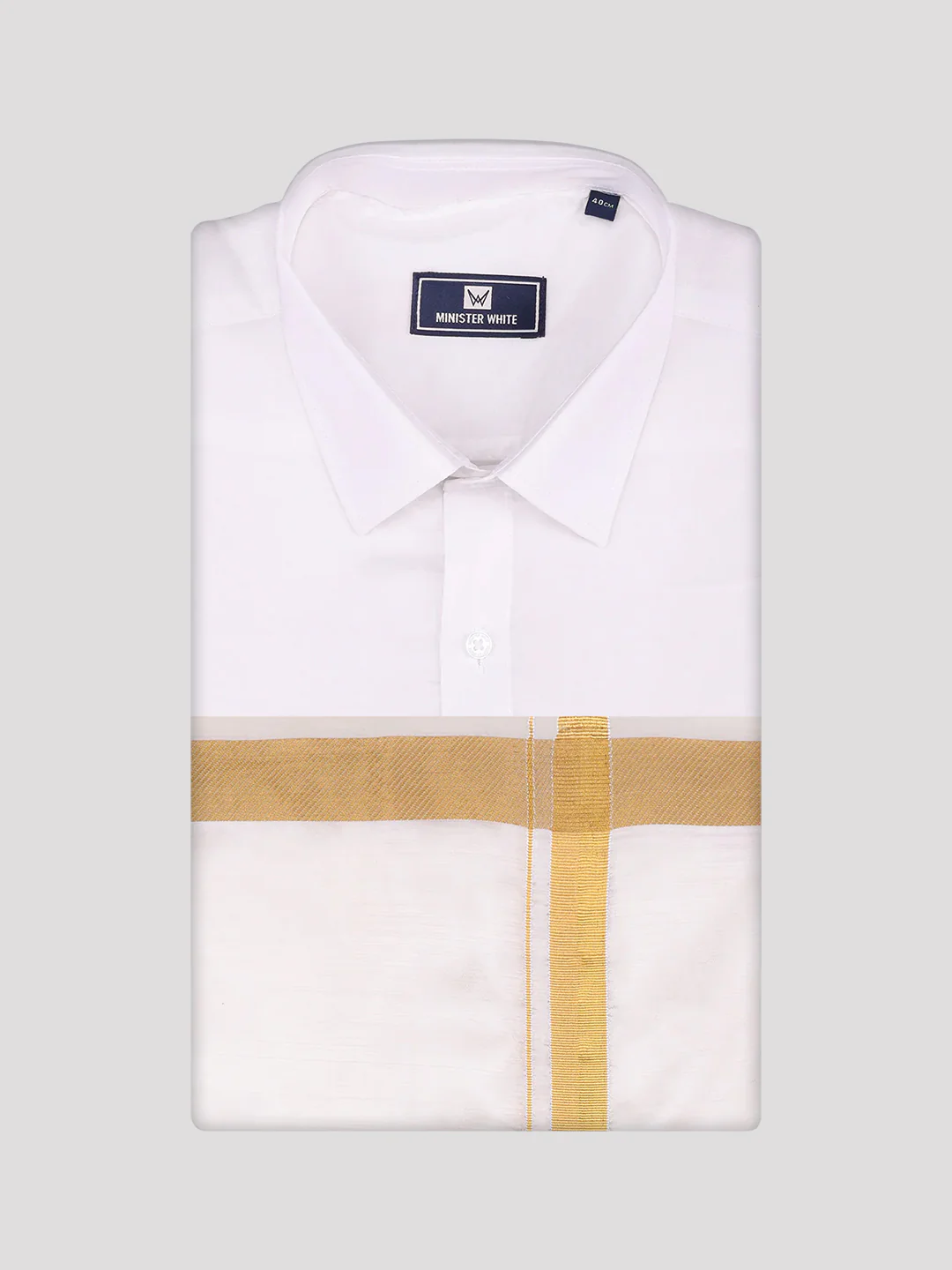 Men's Art Silk Off White Full Sleeves Shirt with 70k Gold Jari Border Dhoti Combo Finesse - Image 7