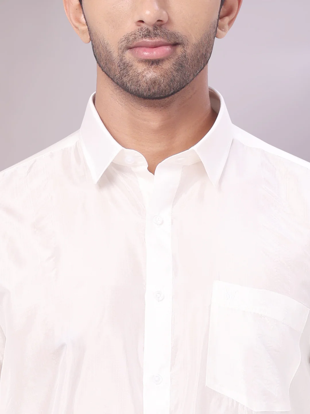 Men's Art Silk Off White Full Sleeves Shirt with Silver Jari Border Dhoti Combo Finesse - Image 4