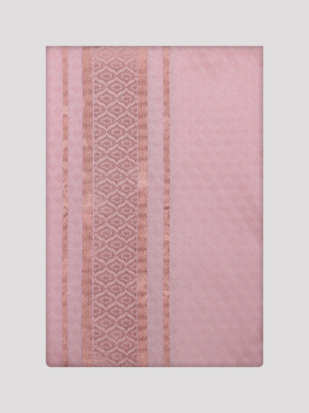 Men's Art Silk Pink Full Sleeves Shirt with 2 1/2" Copper Jari Border Dhoti Combo Nautica - Image 10