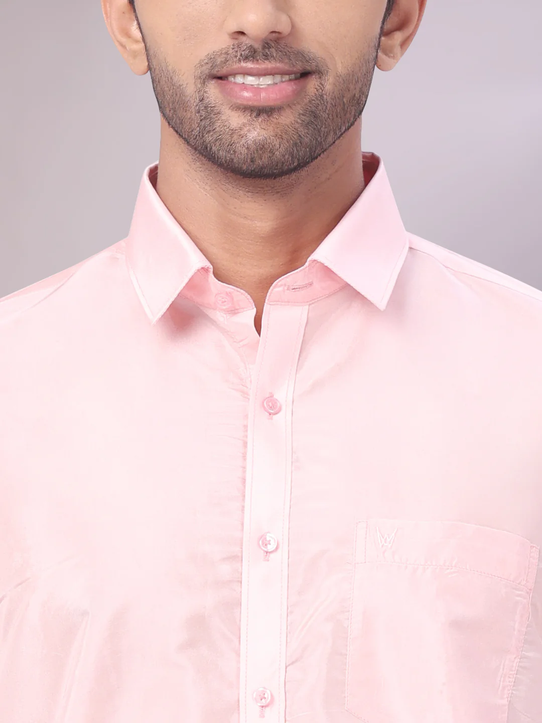 Men's Art Silk Pink Full Sleeves Shirt with Copper Jari Border Flexi Dhoti Combo Finesse - Image 7